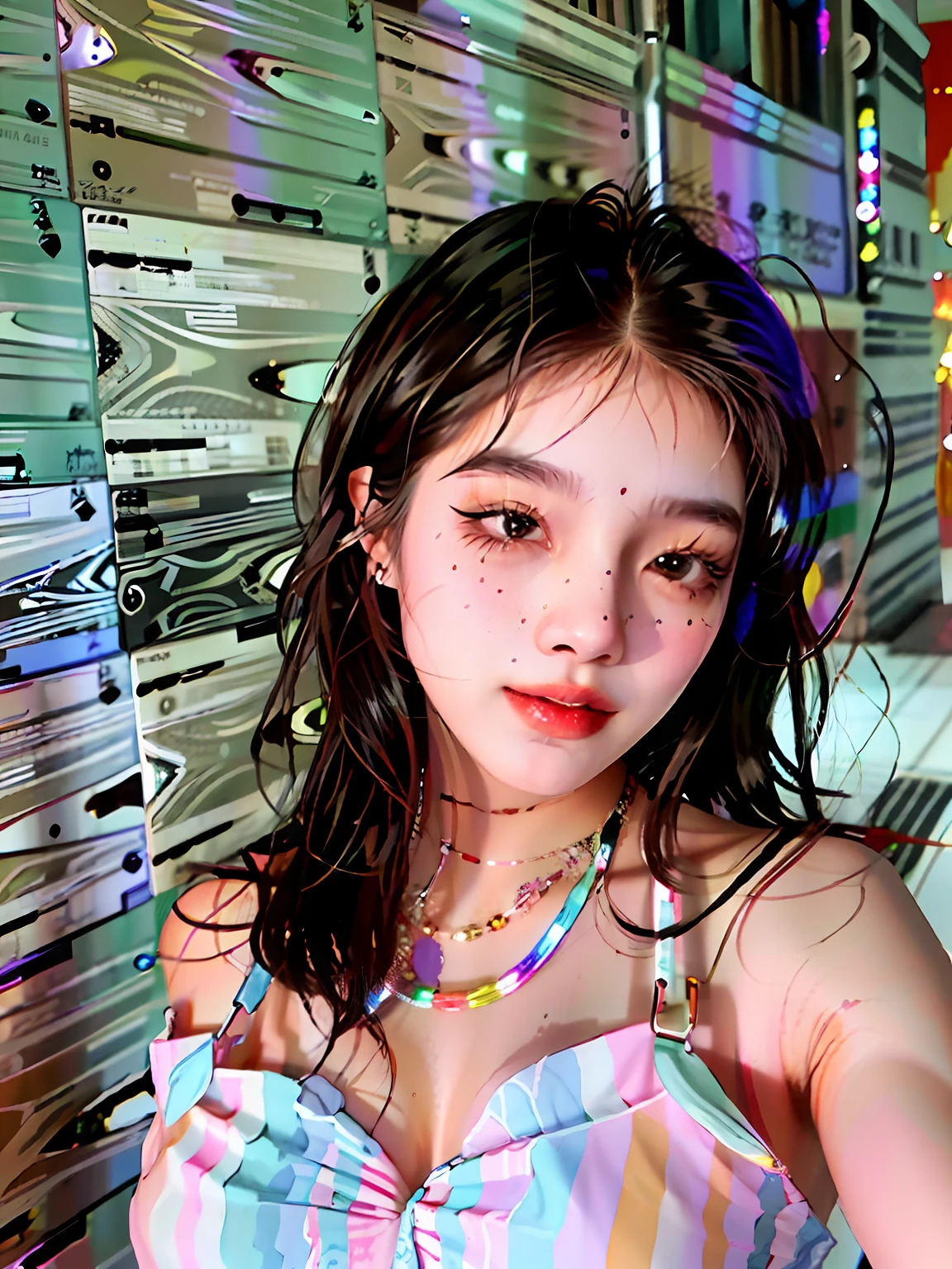 8k selfie photograph, 18yr old, 20yr old, young cute wan asian face,Lively and cheerful,There are flowers around,Sexy body,background whites,No freckles on the face,ren,Big chest