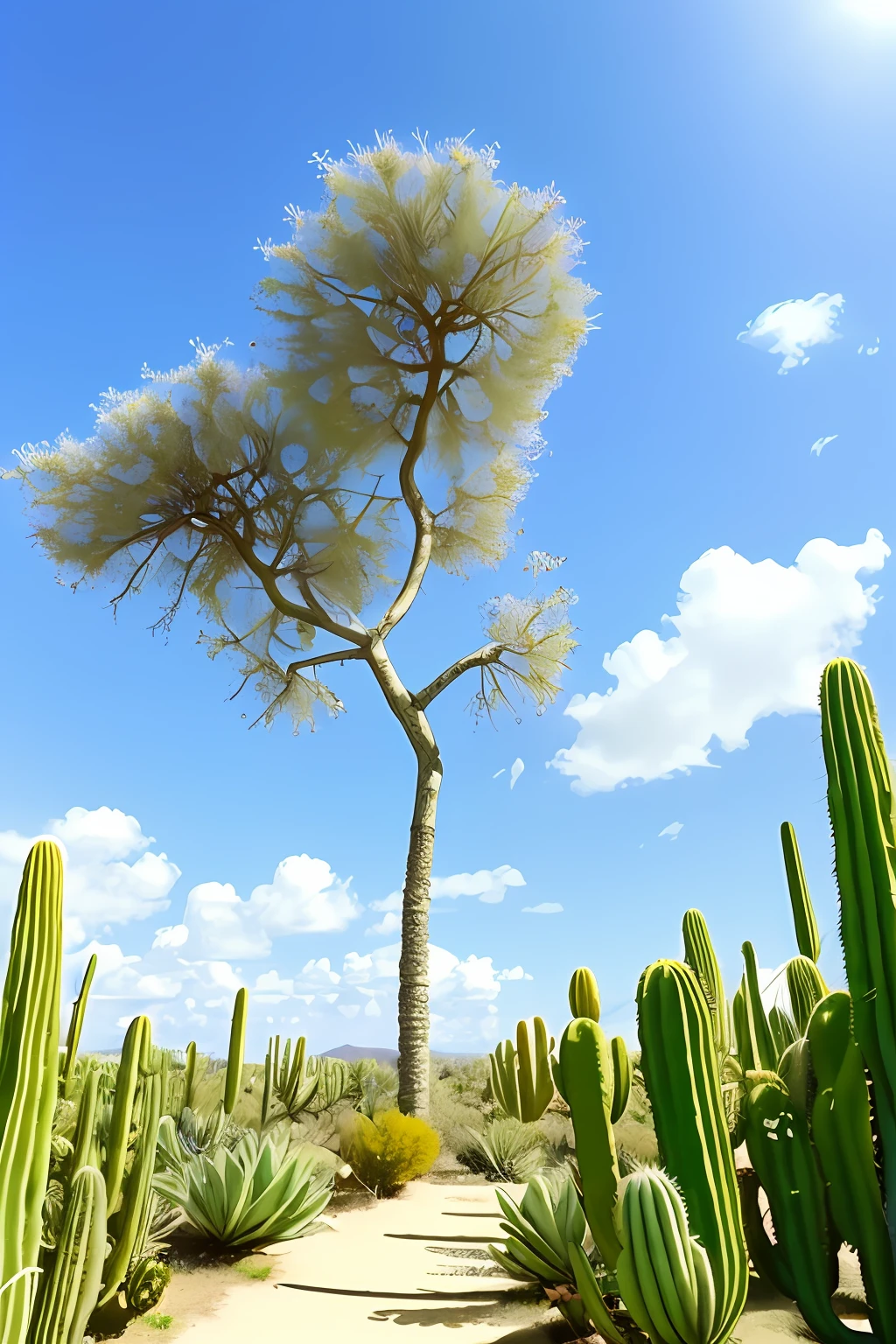 lugar pequeno muito aconchegante, hiper realismo, (le carbusye), casa moderna no jardm, vasos na casa , ao ar livre, heaven, nuvem, dia, paisagem chapada damantna ba, cactus tree flowers, blue skies, bilding, sinal, fios, gradeamento, tiro largo, poste de utilidade, cidade, deserto, flores, a bunch of utensils lying in a mes