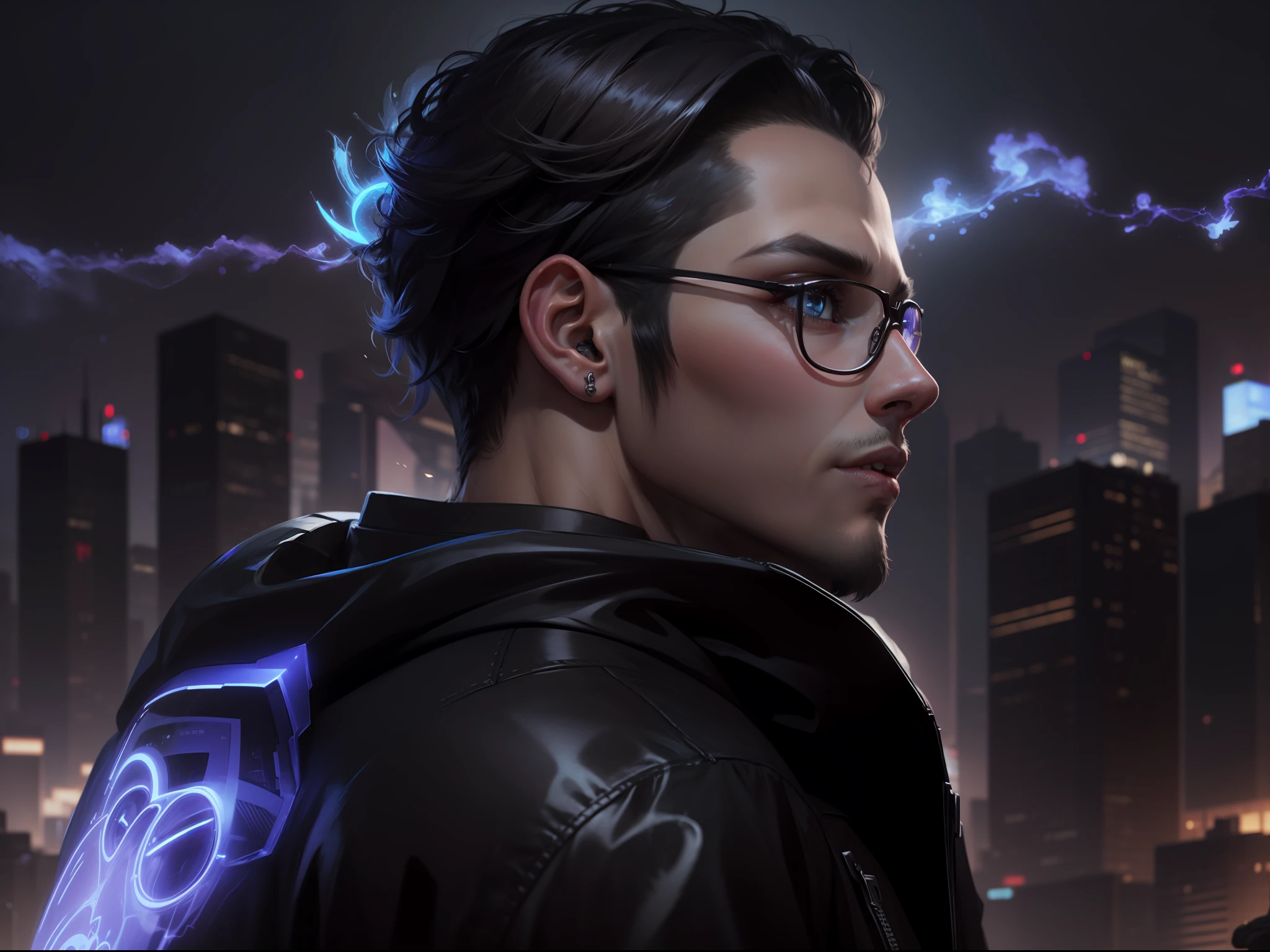 Change background cyberpunk handsome boy ultra realistic aesthetic with glasses and cat --v