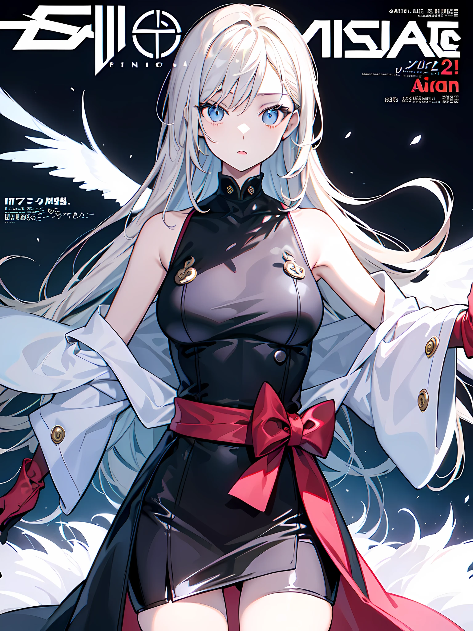 (magazine:1.3), (cover-style:1.3), A captivating illustration of a stylish and aesthetic girl striking a professional model pose, destined for a high-fashion magazine cover. Her chic appearance and confident expression exude elegance and grace. The cover showcases a touch of Japanese text, adding a trendy and international flair to the artwork. This illustration beautifully captures the allure of high-fashion and the girl's captivating presence, making it a visually stunning and sophisticated portrayal, Illustration, digital ar