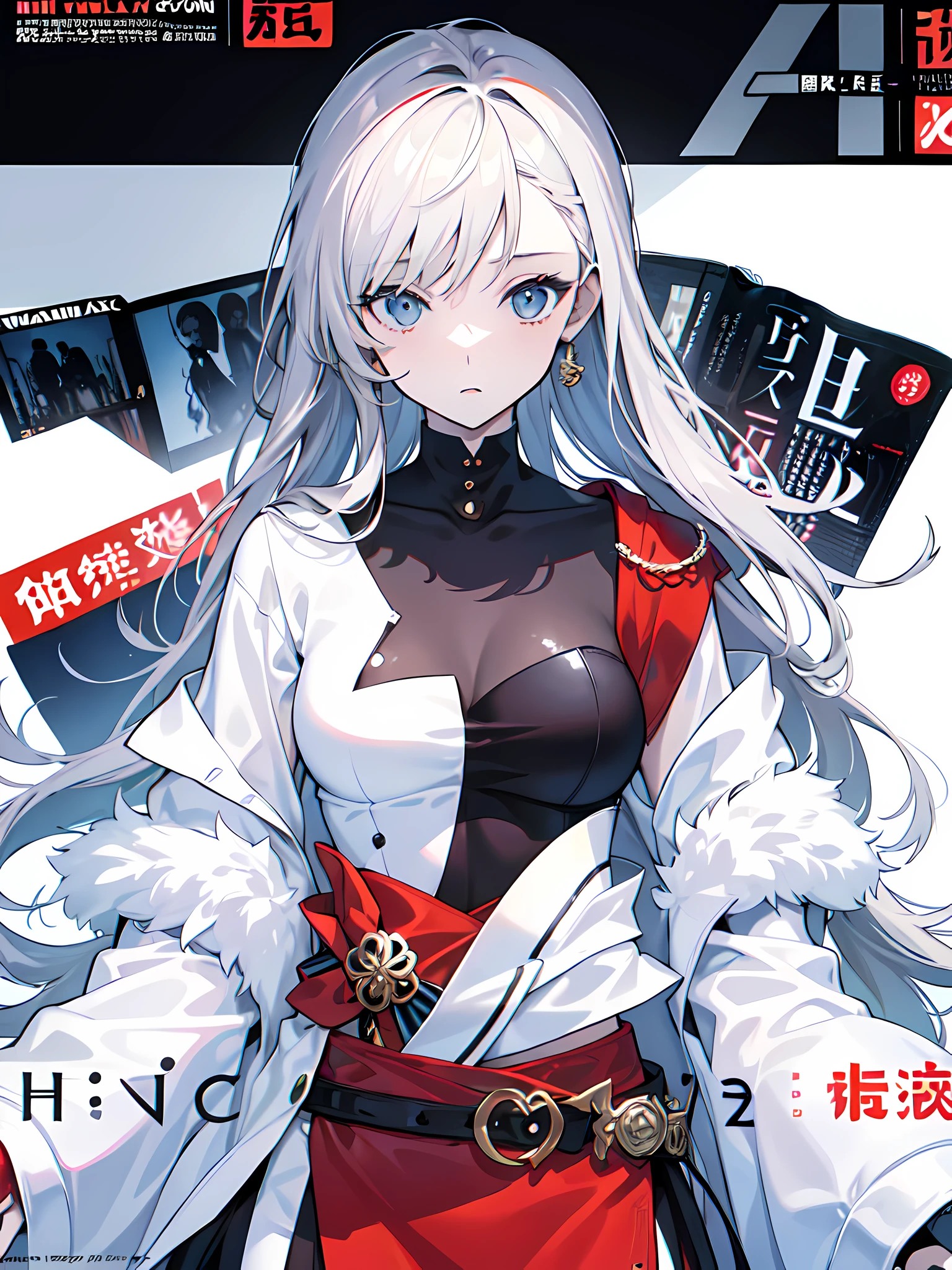 (magazine:1.5), (cover-style:1.5), A captivating illustration of a stylish and aesthetic girl striking a professional model pose, destined for a high-fashion magazine cover. Her chic appearance and confident expression exude elegance and grace. The cover showcases a touch of Japanese text, adding a trendy and international flair to the artwork. This illustration beautifully captures the allure of high-fashion and the girl's captivating presence, making it a visually stunning and sophisticated portrayal, Illustration, digital ar