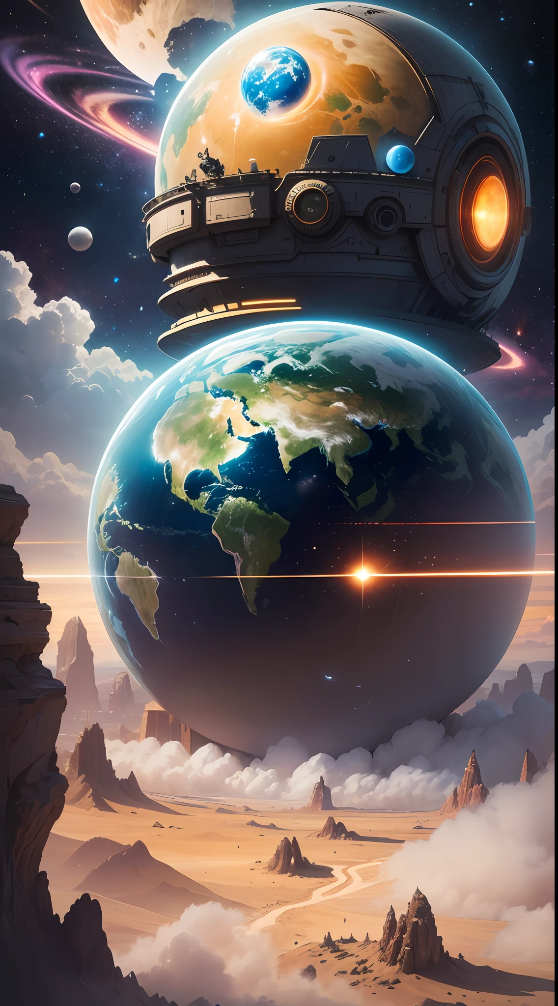 These planets are fictional planets that appear in various media of the science fiction genre as story-settings or depicted locations. Some of these planets include, Korad by Felix Mondejar: A Counter-Earth planet inhabited by an advanced alien race that has (mis)guided humankind through several turning points in history by mistake, miscalculation and underestimation of humankind’s ability to see meaning where there isn’t any1, Drakon’s Folly, A planet that is well-suited for Earth crops but has enormous indigenous predatory invertebrates that the colonists called Blueworms2, digital Realistic, Highest resolution images, highest quality, super detailed, 8k quality, galaxy world, space, Future planets, galaxies, ((no living things: 1.8)), ((place cyberpunk 2077:0.8)),