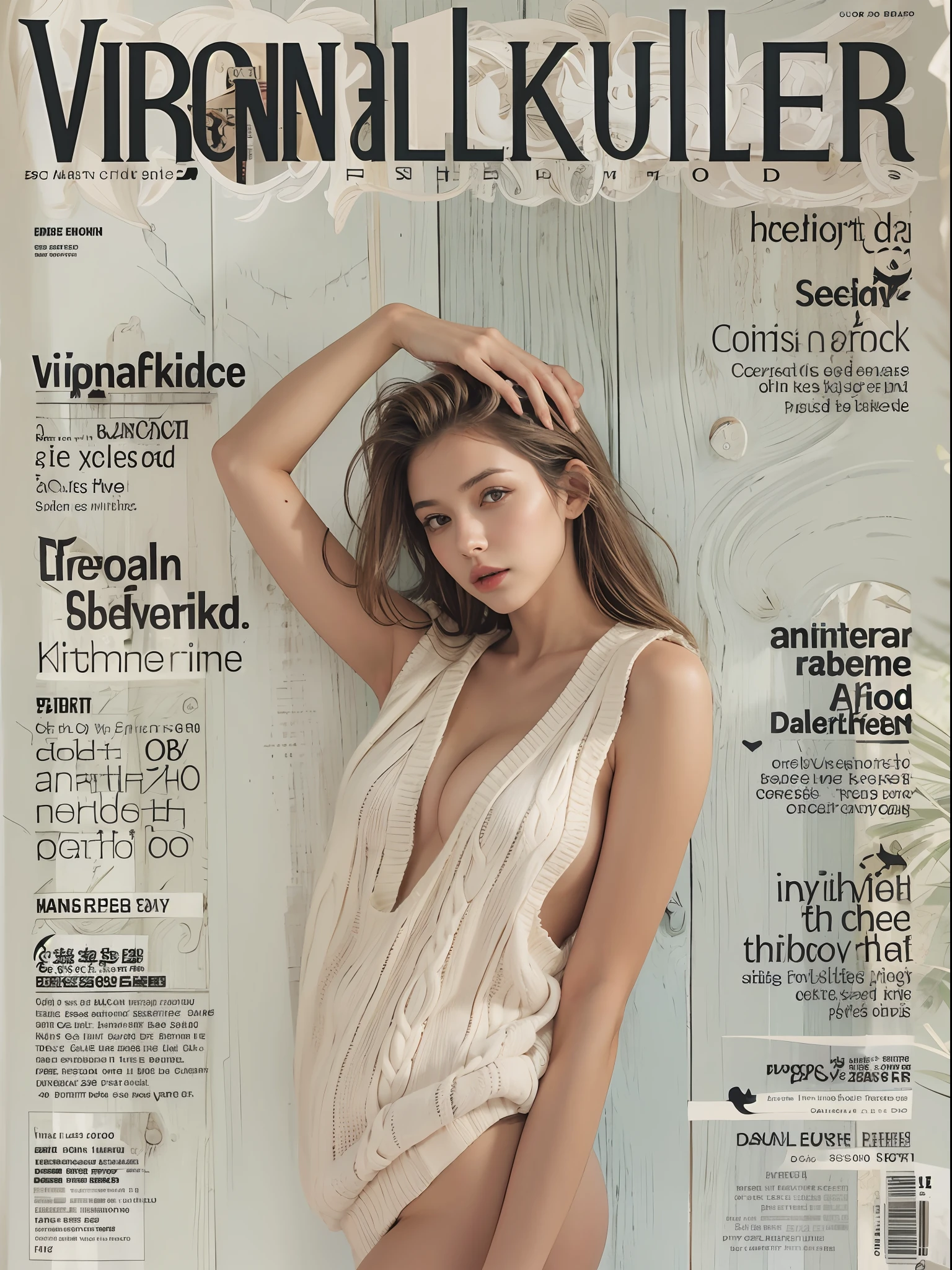 MagazineCover,virginKillerSweater, Side Chest, (Sleeveless:1.2), cleavage_Cutout,Naked back,From the side