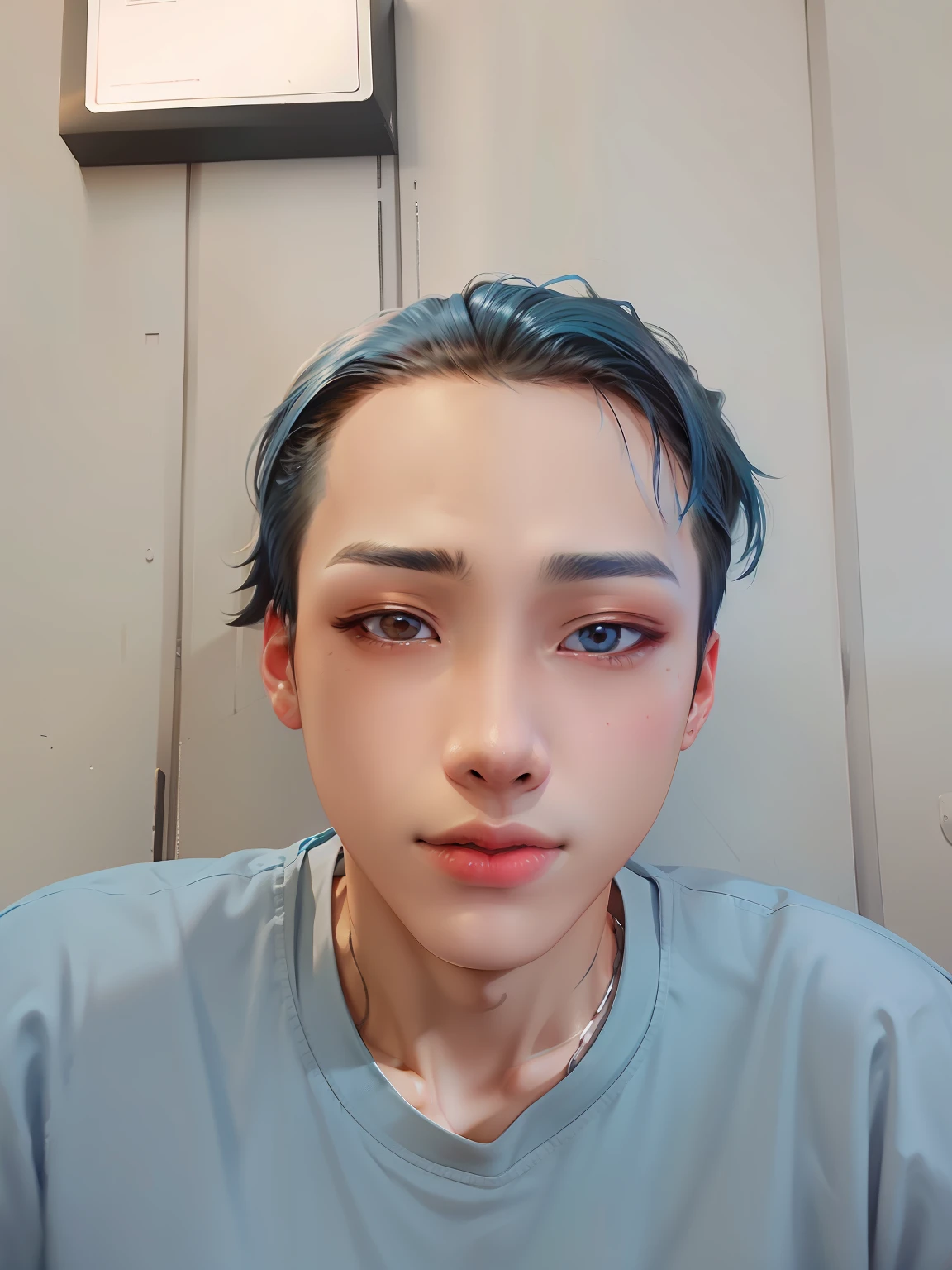 1 boy, blue t-shirt,