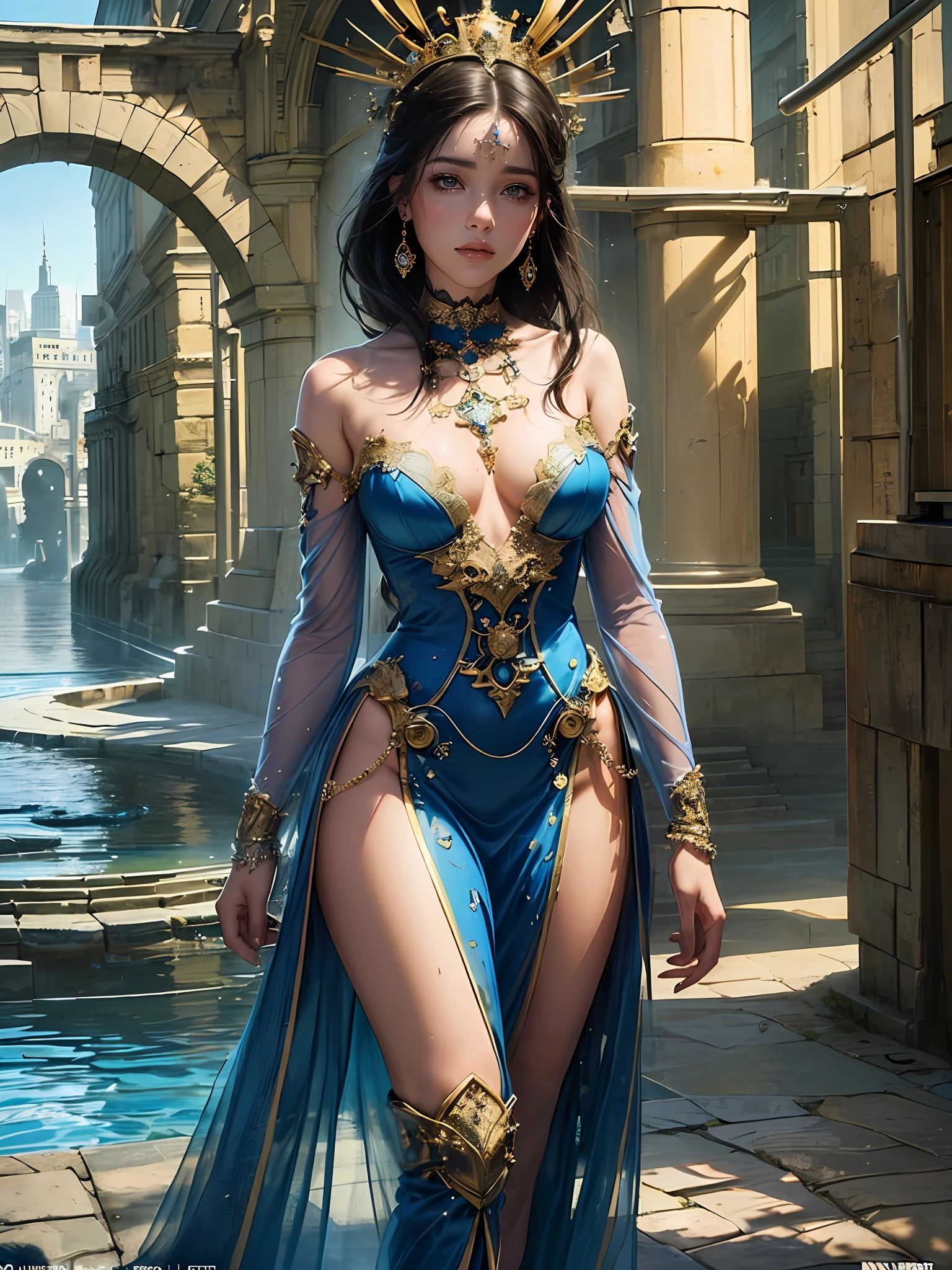 (official art, unity 8k wallpaper, ultra detailed, beautiful and aesthetic, beautiful, masterpiece, best quality:1.3),(portrait),( pretty women ,beauty),full body ,standing, fine skin, ultra-detailed face, detailed eyes, highly detailed lips,