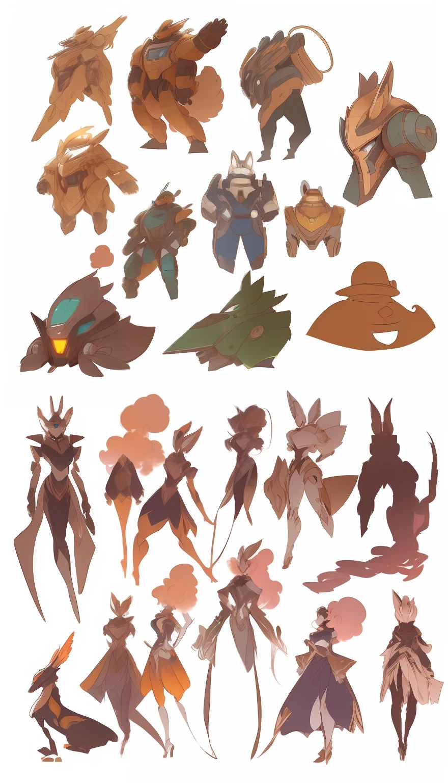 A bunch of cartoon characters are presented in various poses，mechs，droid, trending on character design, Animated character design, character concept, Character exploration, character  design, character illustration of a, Cartoon concept art, full character concept art, high quality character design, full character design, character concept explorations, character concept explorations, Detailed characters, Professional character design, zootopia concept art, several character designs