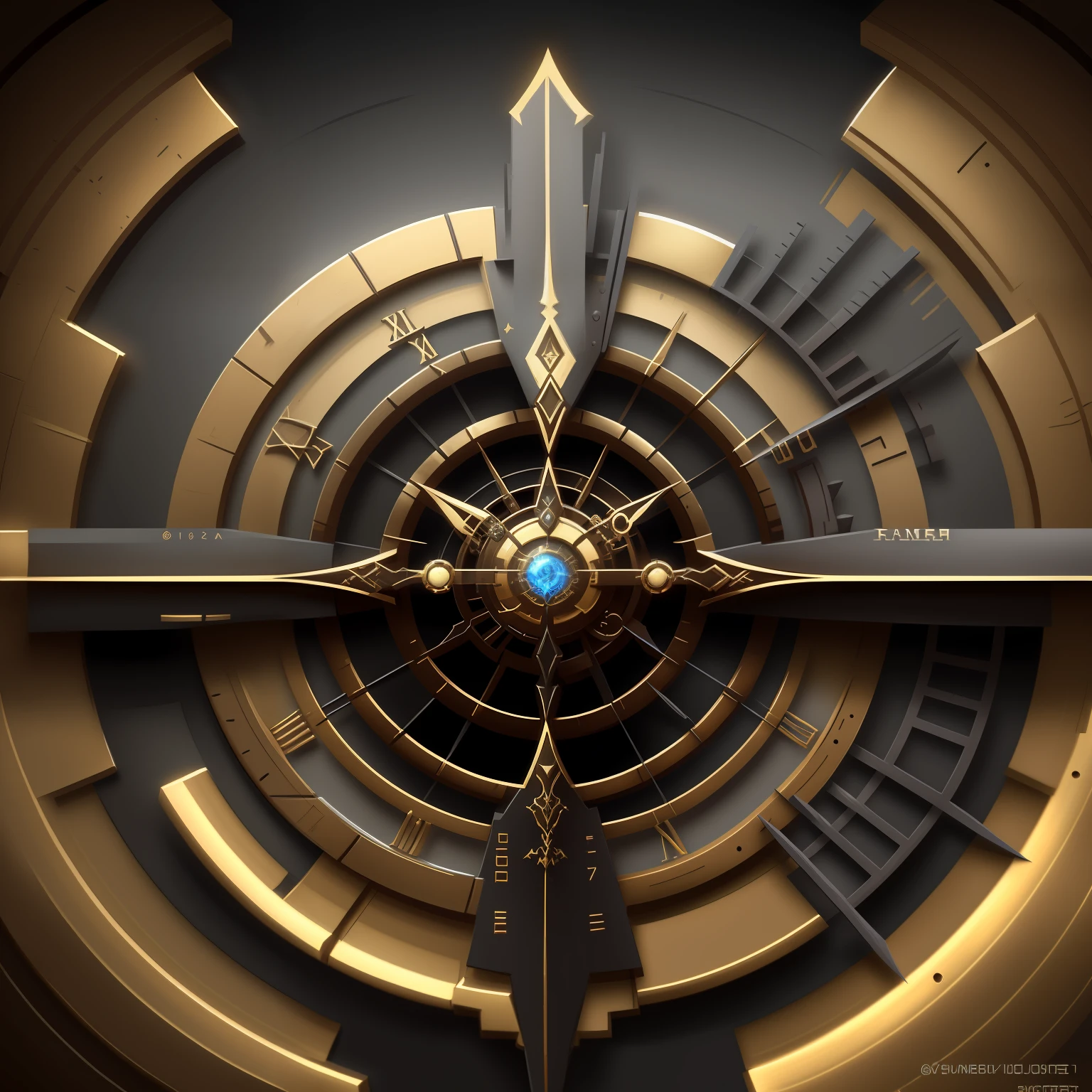 Close-up clock face，Clock pattern+In steampunk style, Mysterious machinery，symmetric concept art，Detailed Warframe fanart，Grimour style，concept artwork，warframe concept art，Infinity Blade concept art，Official concept art，symetry！Gorgeous concept art illustration，Destiny concept art