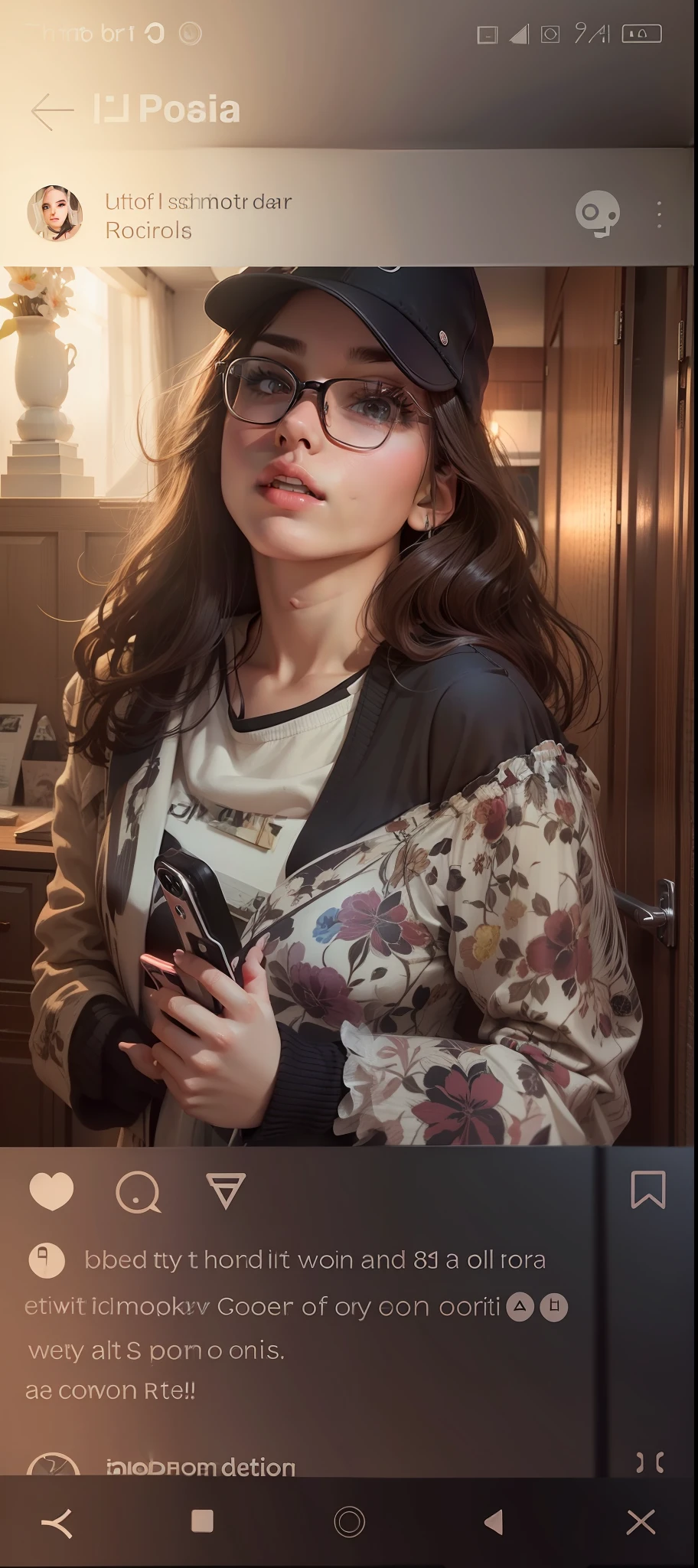 There is a woman who is taking a selfie in a room, 18 years old, front photo, , short hair . realistic face.ultra realistic