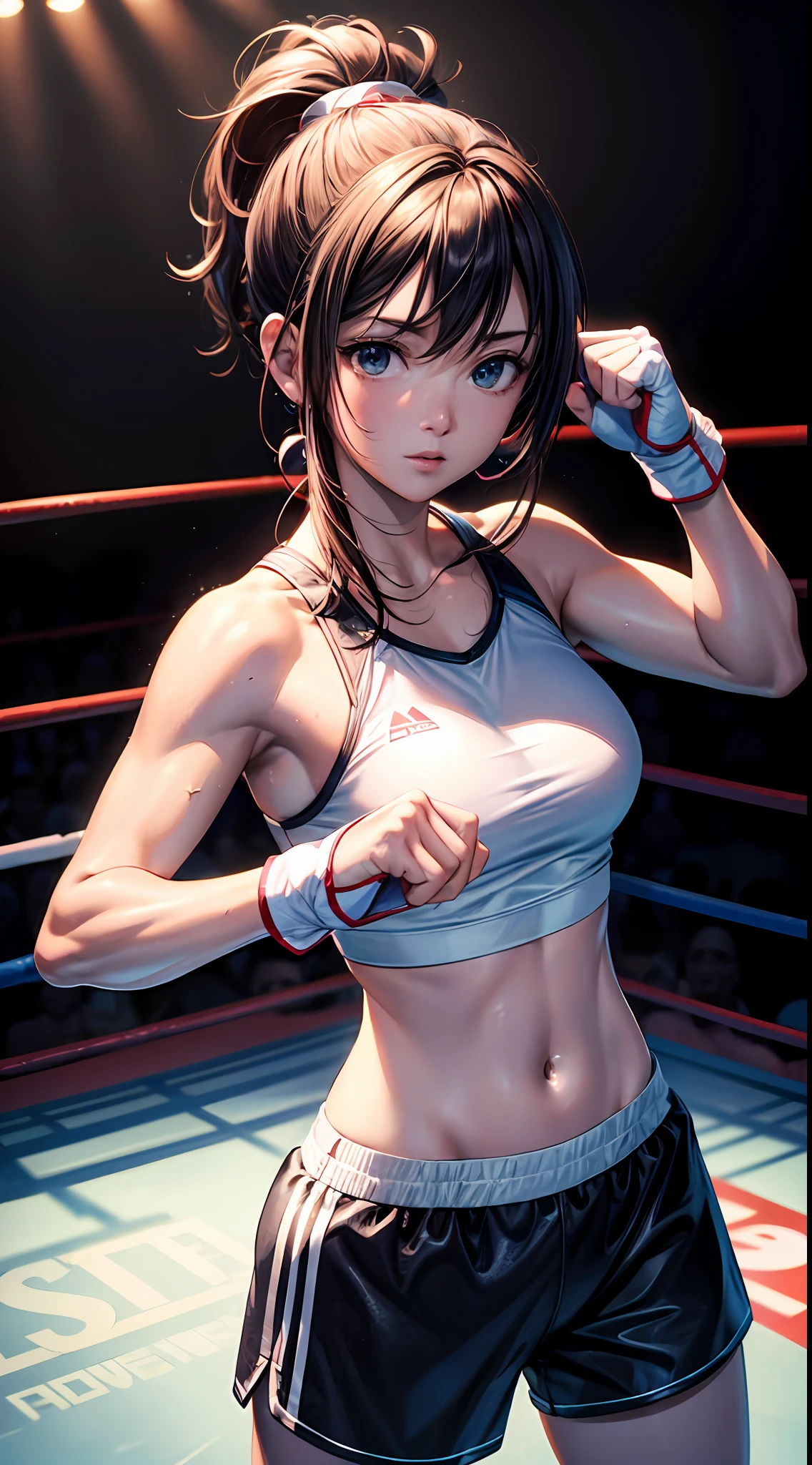 hyper-detailing，A high resolution，hyper-detailing，best qualtiy，，top Quority，cinmatic lighting，Boxing match spectators