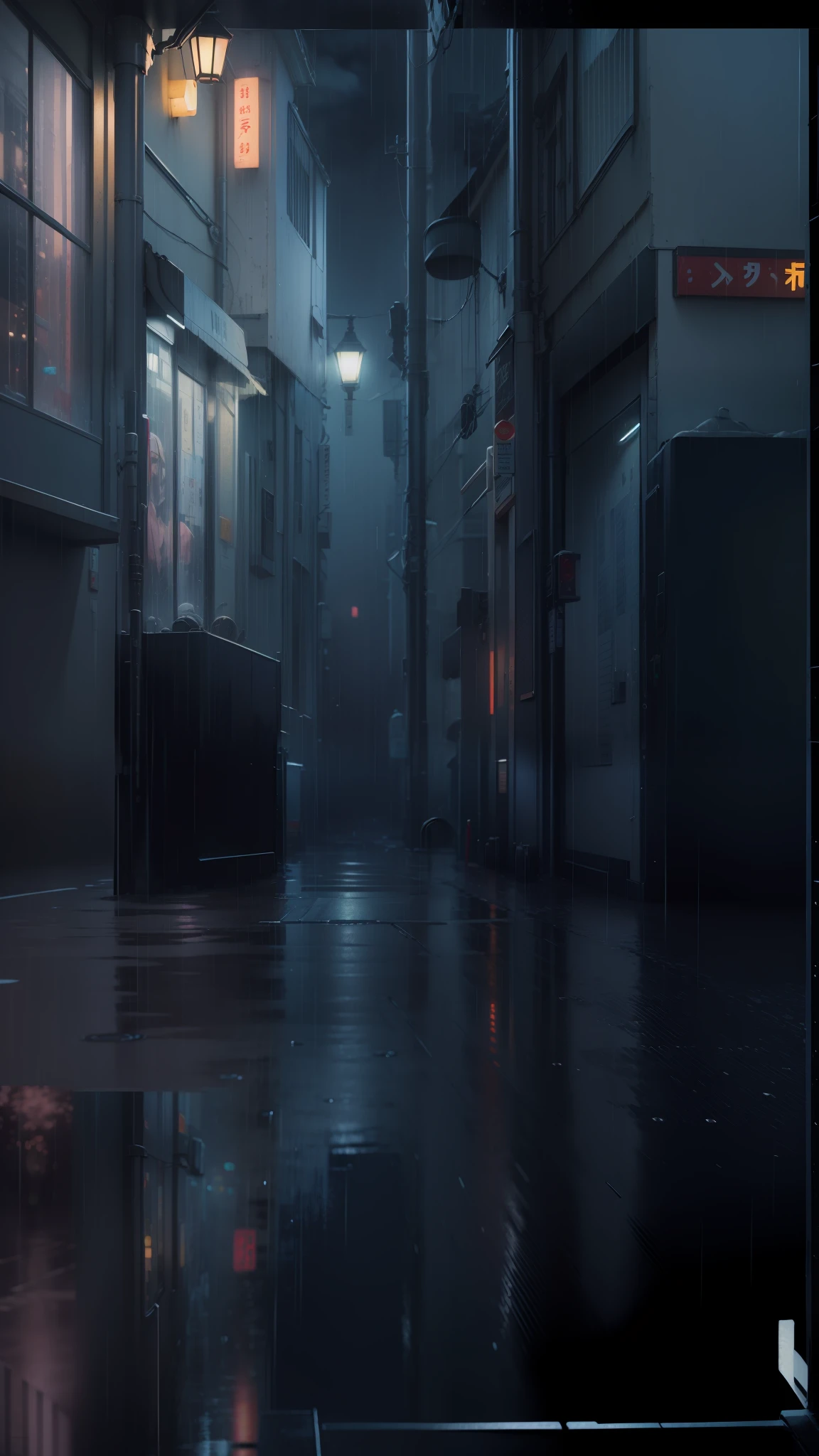 Dark anime scene, rain. ultra - detailed, Streets with rain, Pixel rain,, Pixelate rain, Street in the rain at night, Defeated streets， neo noir style, rainy city at night, concept-art,. concept-art, digital rain，style of anime