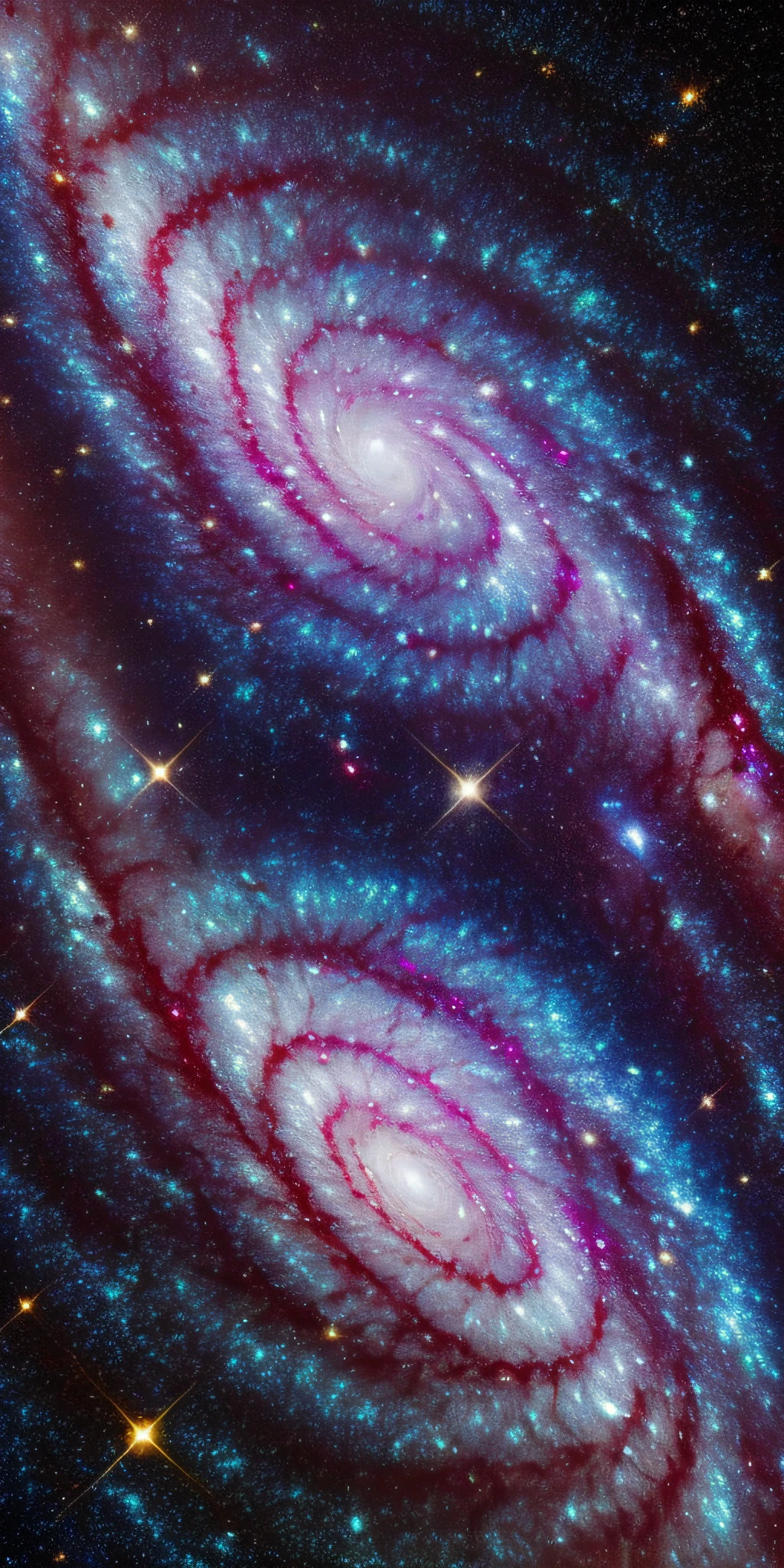 "A close-up image of a spiral galaxy. The galaxy is full of stars, dust, and gas. The light from the stars shines through the dust and gas, creating a beautiful pattern of colors. The galaxy is seen against a dark background of space."