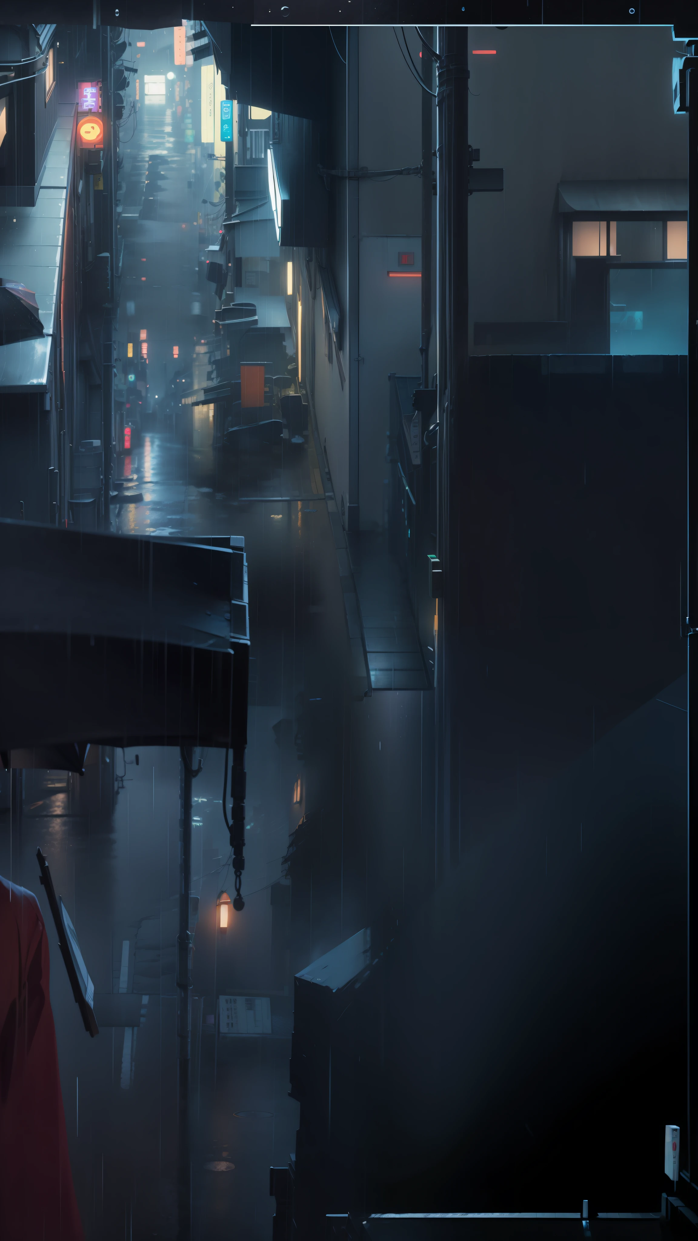 Dark anime scene, rain. ultra - detailed, Streets with rain, Pixel rain,, Pixelate rain, Street in the rain at night, Defeated streets, neo noir style, rainy city at night, concept-art,. concept-art, digital rain,style of anime