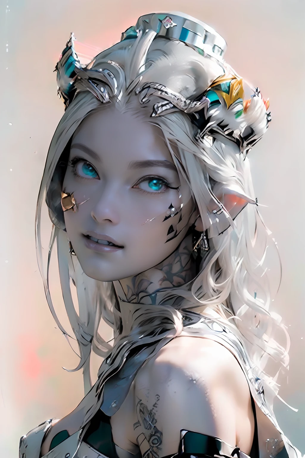 Ultra-detailed complex 3D rendering of the face, (masterpiece, top quality, octane rendering,), glamour shots full body image, very beautiful young elves, cleavage, (highly detailed skin: 1.2), (exposure: 1.1), ((blue micro bikini: 1.95)))). , 8k, (((very soft breasts)), (((conspicuous large pink areola)), beautiful Caucasian woman with white skin with full soft breasts with big buttocks, one, long braided hair, big breasts, dynamic angles, (((huge breasts: 2.4)), ultra-realistic photos, ((((((silver hair)))), futuristic urban background, facial muscles, (((((detailed and glamorous silver crown)))), In the style of Marvel Comics, ArtStation Trends, Clear Focus, Intricate Details, Very Detailed, Detailed Green Eyes, Sharp Focus, Digital Rendering, Professional, Abs, Lip Gloss, Glossy Skin, Sexy Pose, Golden Tattoo All Over Body, Silver Pattern All Over Body, Silver Lame Skin, Gold Glitter Skin, Mansuji, Buttocks, Jeweled All Over the Body, with silver scales, silver hair,