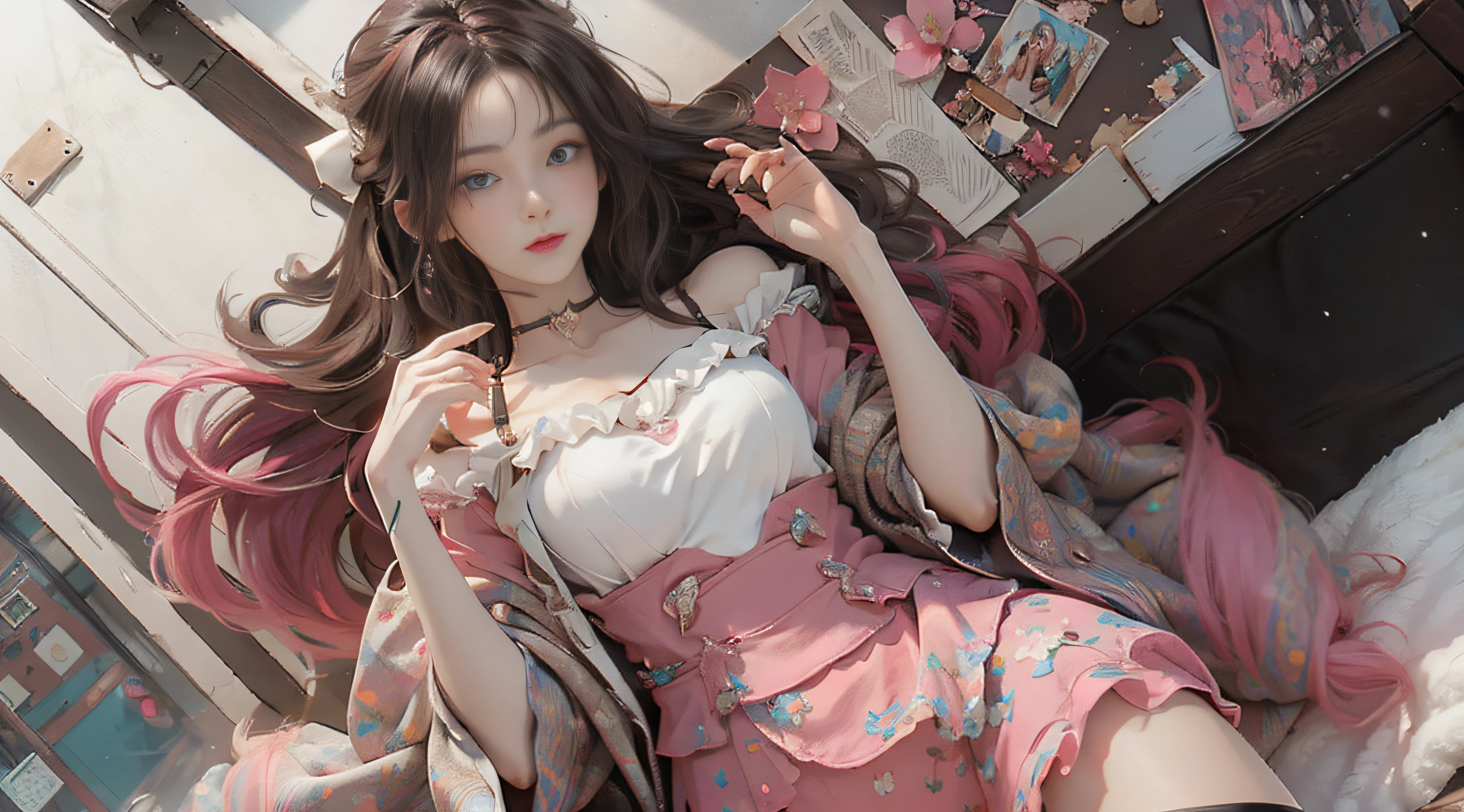 ((best qualtiy)), ((tmasterpiece)), (detail:1.4), Beautiful cyberpunk female images,hdr(HighDynamicRange),Ray traching,NVIDIA RTX,Hyper-Resolution,illusory 5,sub surface scattering,PBR textures,post-proces,Anisotropy Filtering,depth of fields,maximum definition and sharpness,Many-Layer Textures,Albedo e mapas Speculares,Surface coloring,Mitsu-Accurate simulation of material interactions,perfectly proportioned,rendering by octane,Two-colored light,largeaperture,Low ISO,White balance,Rule three points、8K raw data、Beautiful bright blue pupils,off-the-shoulder clothes,Fine pupils,Delicate face and eyes,long eyelasher,Blushlush,Delicate and fluffy hair,pink lip,Pure,Cute face,Sweet girl,Artistic sense,Casual wear,Advancedsense,butterflys,Cherry blossom petal,Beautiful hair accessories,Long hair and waist,Hair fluttering in the wind,Snow-white fox ears,curlies,Cute pets