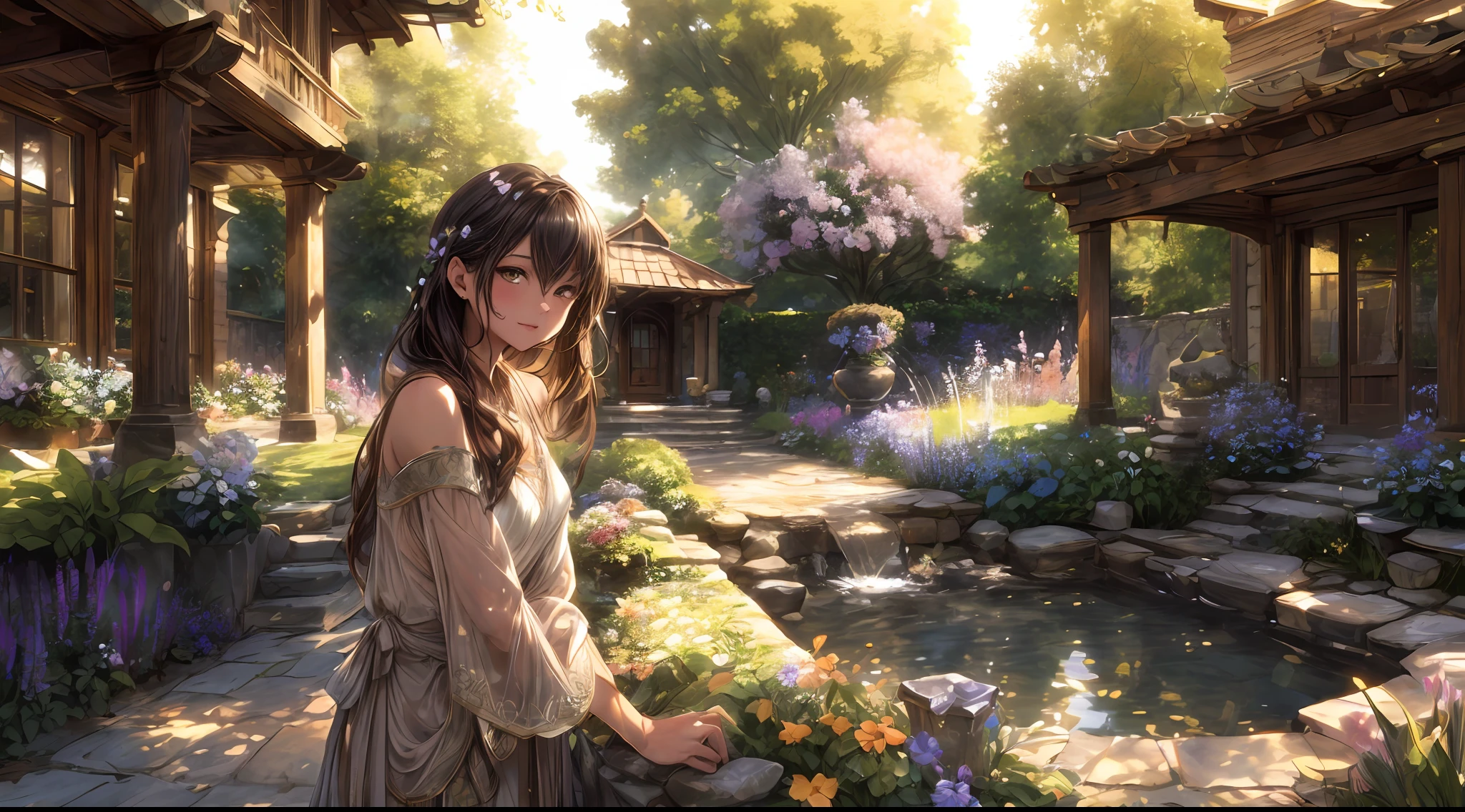 1girl,light difussion,(garden),1 enchanting person, soulful eyes, flawless features, relaxed posture, cascading hair, inviting expression, natural beauty, tasteful clothing, harmonious proportions
BREAK
soft lighting, (subtle interplay of light and shadow):1.2, delicate details, gentle brushstrokes, warm tones, dappled light, atmospheric shadows, impressionistic technique, poetic aura
BREAK
peaceful garden, blooming flowers, lush foliage, stone pathway, trickling fountain, golden sunset, idyllic retreat, serene atmosphere, ultra detailed, official art, unity 8k wallpaper
, mandala