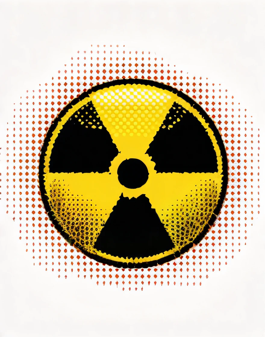 a closeup of a radioactive symbol on a black background, radiation, fundo nuclear, radioactive particles, nuclear fallout, post nuclear fallout, radiation mutated, radioativo, arte nuclear, nuclear, Nuke, cogumelo nuclear, A-bomb, nuclear waste, Moda nuclear, post-nuclear, guerra nuclear, ataque nuclear, imminent nuclear explosion, Terrenos baldios radioactivos. Misturado com outros elementos radioativos. bomba atomica