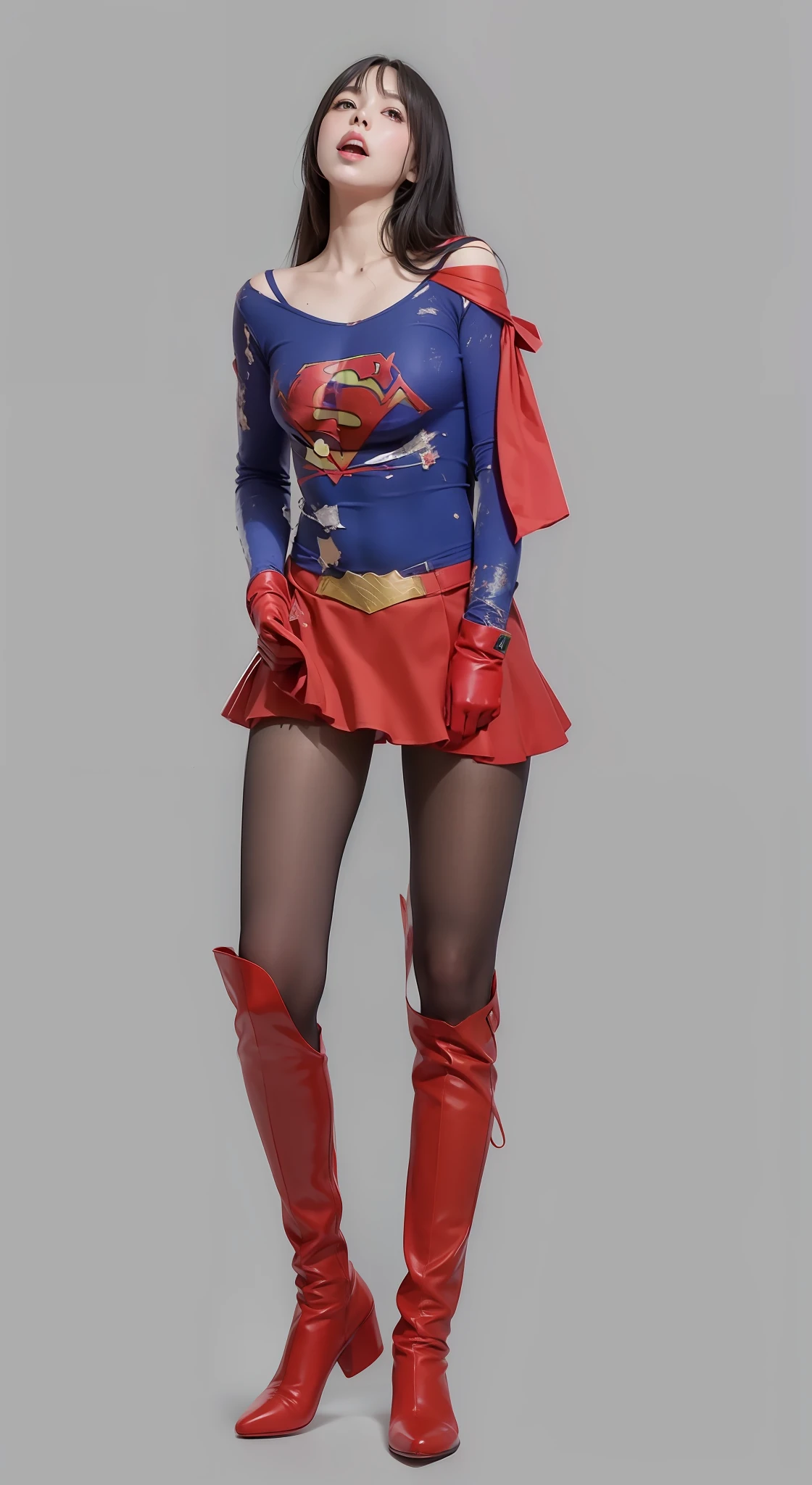 Wearing red gloves、Stockings torn、Stockings、Tattered stockings、super girl、Supergirl Logo