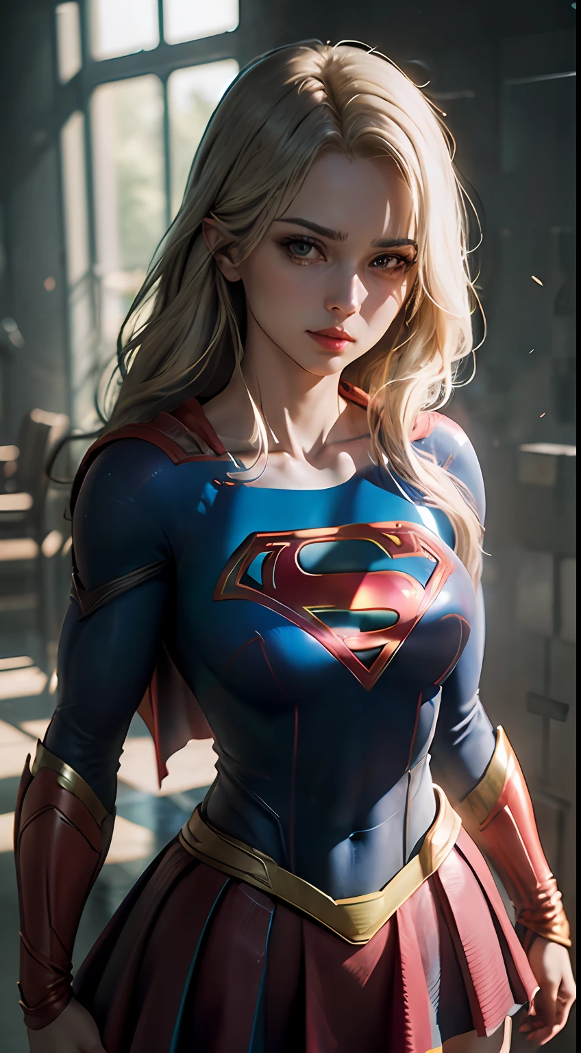 ((Melhor qualidade da Supergirl)), ((obra-prima)), (detalhado: 1.4), 3D, uma imagem de uma linda mulher loira de olhos verdes cyberpunk,HDR (High Dynamic Range),Ray Tracing,NVIDIA RTX,Super-Resolution,Unreal 5,Subsurface dispersão, Textura PBR, Post-processing, anisotropic filtering, Profundidade de campo, Maximum clarity and sharpness, Texturas multicamadas, Albedo e mapas especulares, surface shading, Accurate simulation of light-material interaction, perfectly proportions, Octane Render, Two-tone lighting,Abertura ampla,ISO baixo,White balance,thirds rule,8K RAW, wearing superman's S symbol on his chest.
