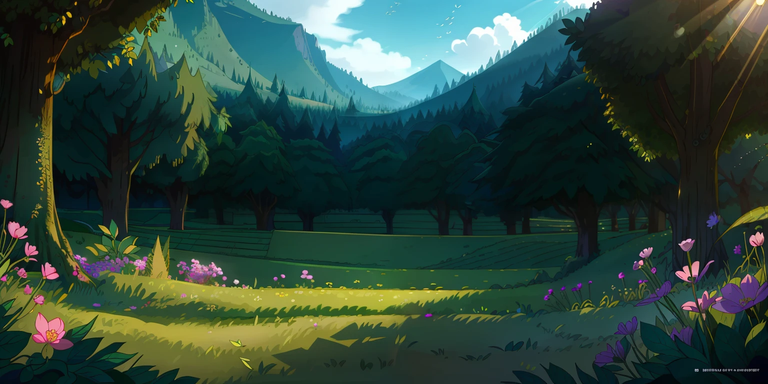 Masterpiece, best quality, (very detailed CG unit 8k wallpaper) (best quality), (best illustration), (best shadows) green fields, valley, delicate petal leaves of various colors falling into the air, Ray tracing, ultra detailed