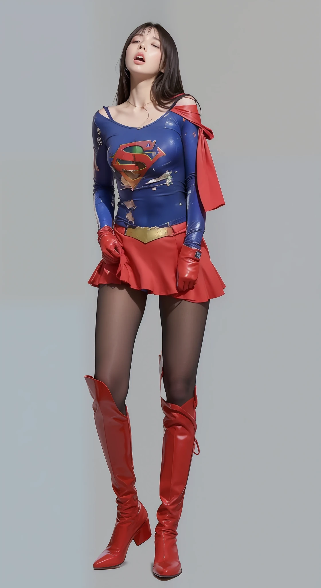 Supergirl Logo、The chest is torn、battered、s asleep、Painful look、Green liquid flows from the mouth