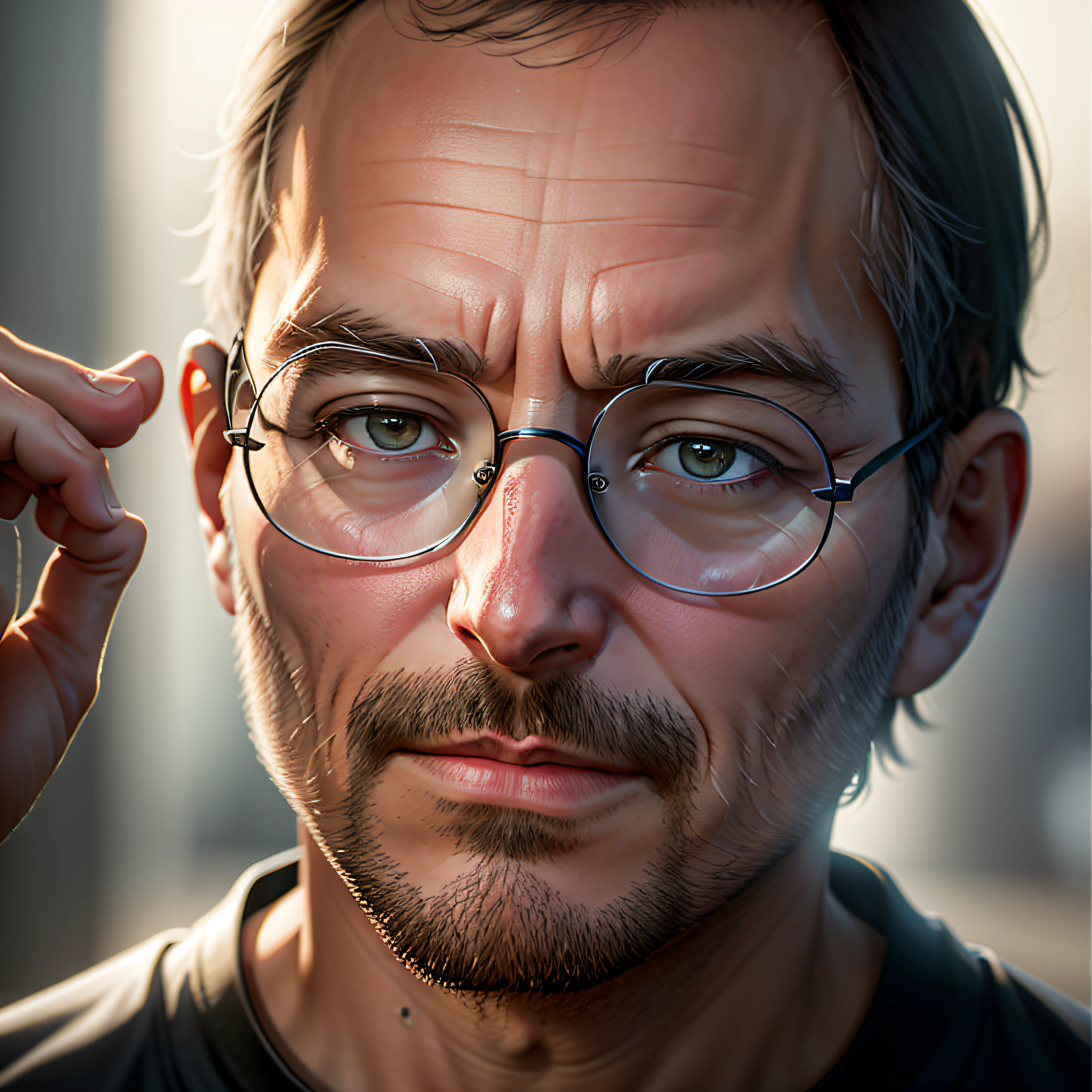 Imagine o Steve Jobs com os detalhes a seguir: sombra projetada, estereograma, pov, atmosphric perspective, 8k, superdetalhe, precision, melhor qualidade
