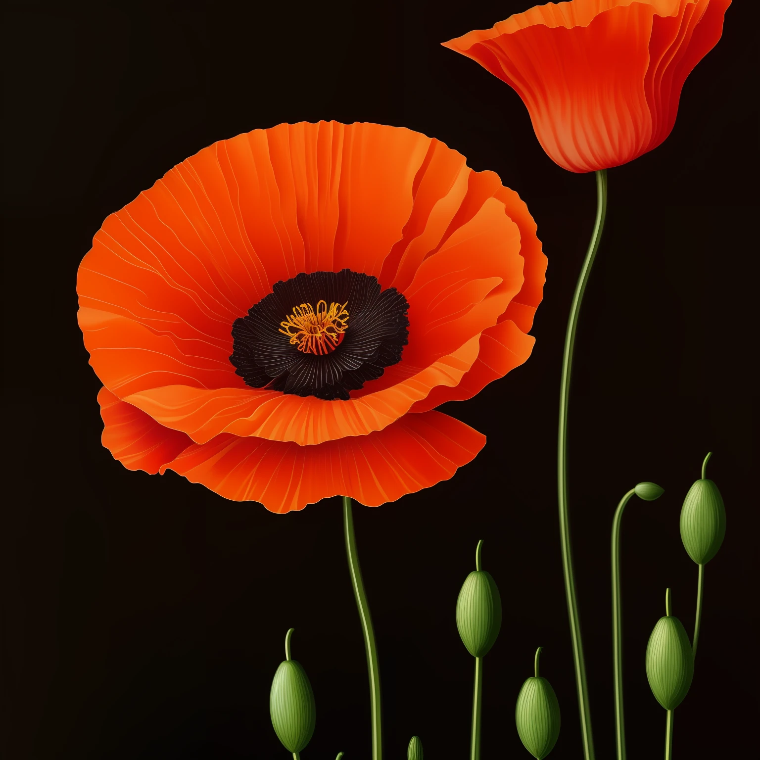 a single red flower on a black background, poppy, remembrance, red poppies, peter saville, poppies, dead but beautiful. poppies, drawfolio, by Rafal Olbinski, red flower, by Robert Mapplethorpe, simple digital art, by Rene Magritte, by Demetrios Farmakopoulos, minimalist ) ) ) ) ), world war one