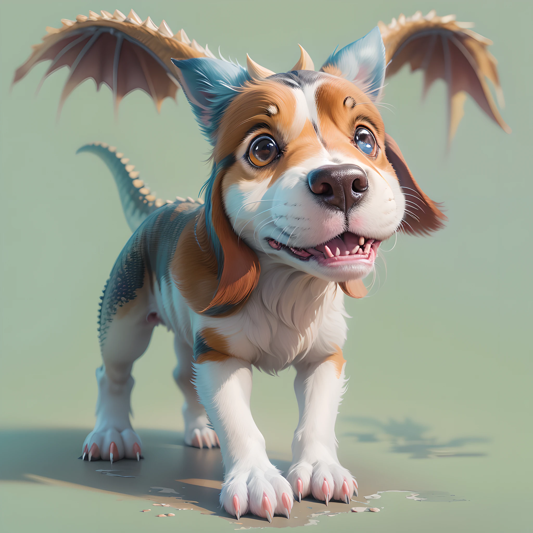 Cute Beagle, masterpiece, Random color, clear skin, round eyes, Decoration of dinosaur horns on the head, Fur necklace decoration, Erase Default Background, Including vivid baby dinosaurs, (Best Illustration), (super detailed CG), ultra-definition, 8K, hoog detail, High Quality, HDR, unreal-engine, Octane rendering, The ultra-Highres, high quality background, Acrylic painting, No background blur, Every detail is clear, correct anatomy