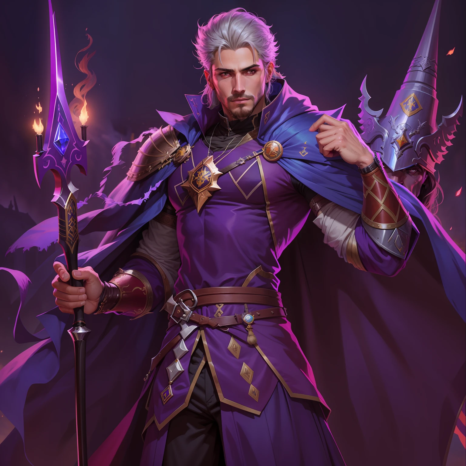 um close up de um desenho animado de um homem com uma espada, feiticeiro masculino malvado, pintado no estilo arcano, full art illustration, Velho Archmage masculino, picture of a male cleric, hero character art, casimiro arte, Retrato de um Mago, Arcane, Netflix, high quality dnd illustration, d&d arte do personagem dark sun, velho feiticeiro macho