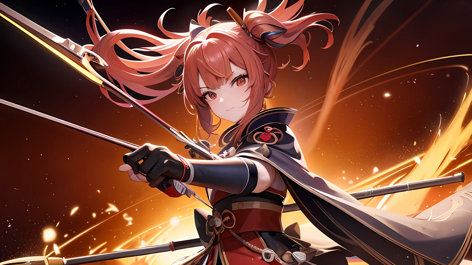 Anime character with bow and arrow on red background, Ayaka Genshin impact, ayaka game genshin impact, Keqing from Genshin Impact, zhongli from genshin impact, anime girl with a bow and arrow, Kushatt Krenz Key Art Women, bow ashigaru, onmyoji,, Splash art anime Loli