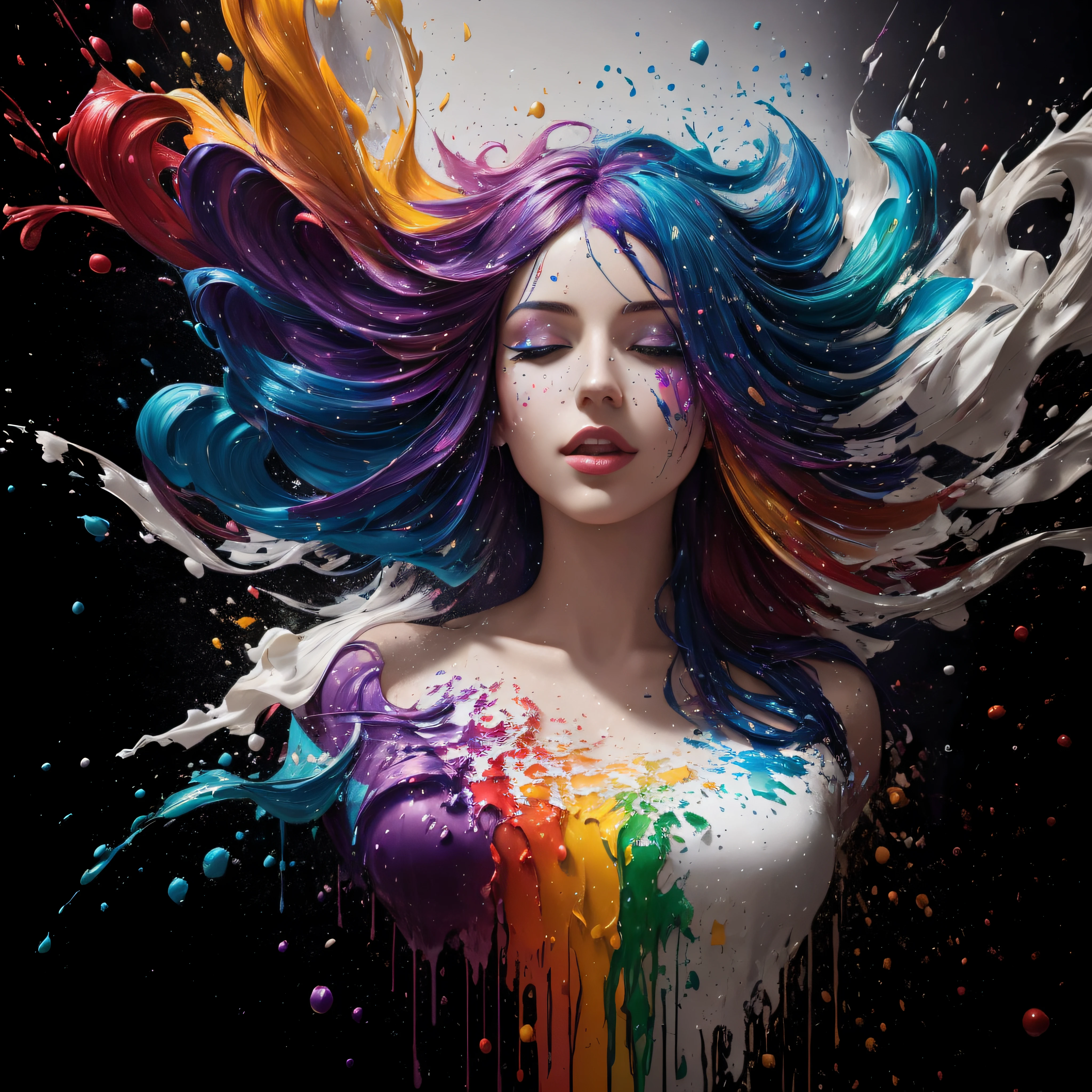painting of a woman with colorful hair and flowing paint, beautiful art uhd 4 k, 8k stunning artwork, gorgeous digital art, beautiful digital artwork, art of alessandro pautasso, 3d digital art 4k, stunning digital painting, stunning digital art, colorfull digital fantasy art, digital art 4 k, digital art 4k, amazing digital art