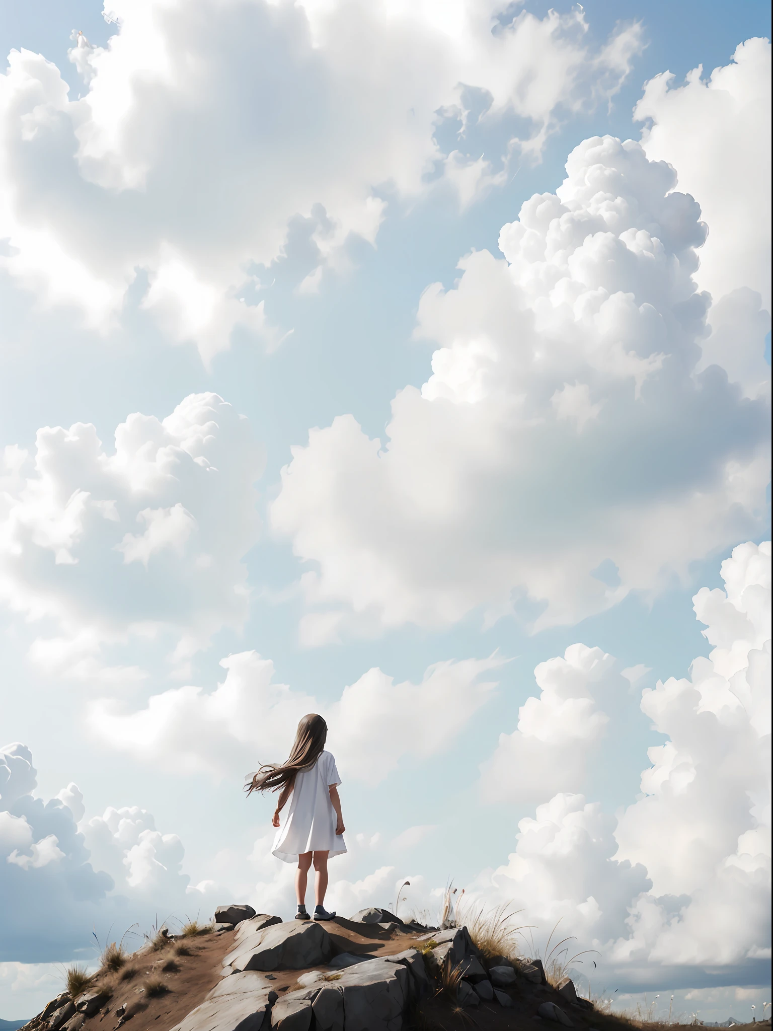 (1boy), solo, 5yo_boy, grey-hair, (long-hair:1.3), photo(medium), wearing(white-jesus-dress), (FULL BODY, CHIBI), background(heaven, cloud), (blurry_background:1.5), (photorealistic, absurdres, best_quality:1.5),