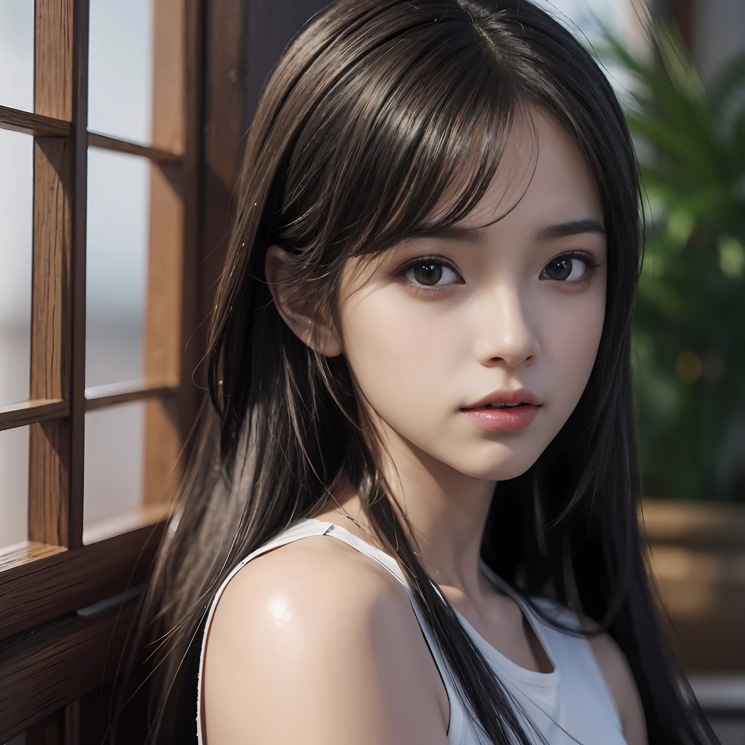 There's a full-bodied woman with long hair, retrato de personagem de closeup, Estilo de anime 3D realista, Estilo Realismo Anime, retrato detalhado da do anime, arte cg anime suave, photorealistic anime girl rendering, feito com anime painter studio, Artgerm. High detail, Anime estilo 3D, closeup retrato de personagem, arte de anime digital detalhada, magro, atletic, magra com corpo ampulheta