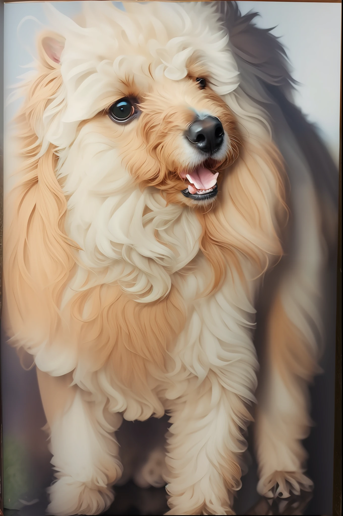 poodle, poodle extremamente realista, cachorro pequeno sentado, Feliz, sorrindo, obra-prima, 8k, alta resolução, textura mais alta, Melhor Rosto, detalhes ricos, (super realista) , facial expressions equal to the original, semelhante a original, detalhes impressionantes, Realismo impressionante, Ultra realista, Original reference, similar a original, ajustar rostos, Original photo doesn't change, extremely detailed lighting, lighting rich in shadow and light detail, cinematic lighting, The lighting creates a realistic perspective, image ultra realistic, impressive image reality, Extremely realistic details, 8k, 16k, ultra impressive, extremely detailed scenery, impressive details, image rich in details, Typical dressings from the Brazilian northeast, friendly, Coloring, realistic, primary works, superior quality, best quality, Official Art, Beautiful and Aesthetic, obra-prima, alta qualidade, olhando para o espectador, Masters lighting, (estilo de Rembrandt): 1.2, Dramatic Chiaroscuro, cores ricas, atmospheric depth, masterful technique --v6