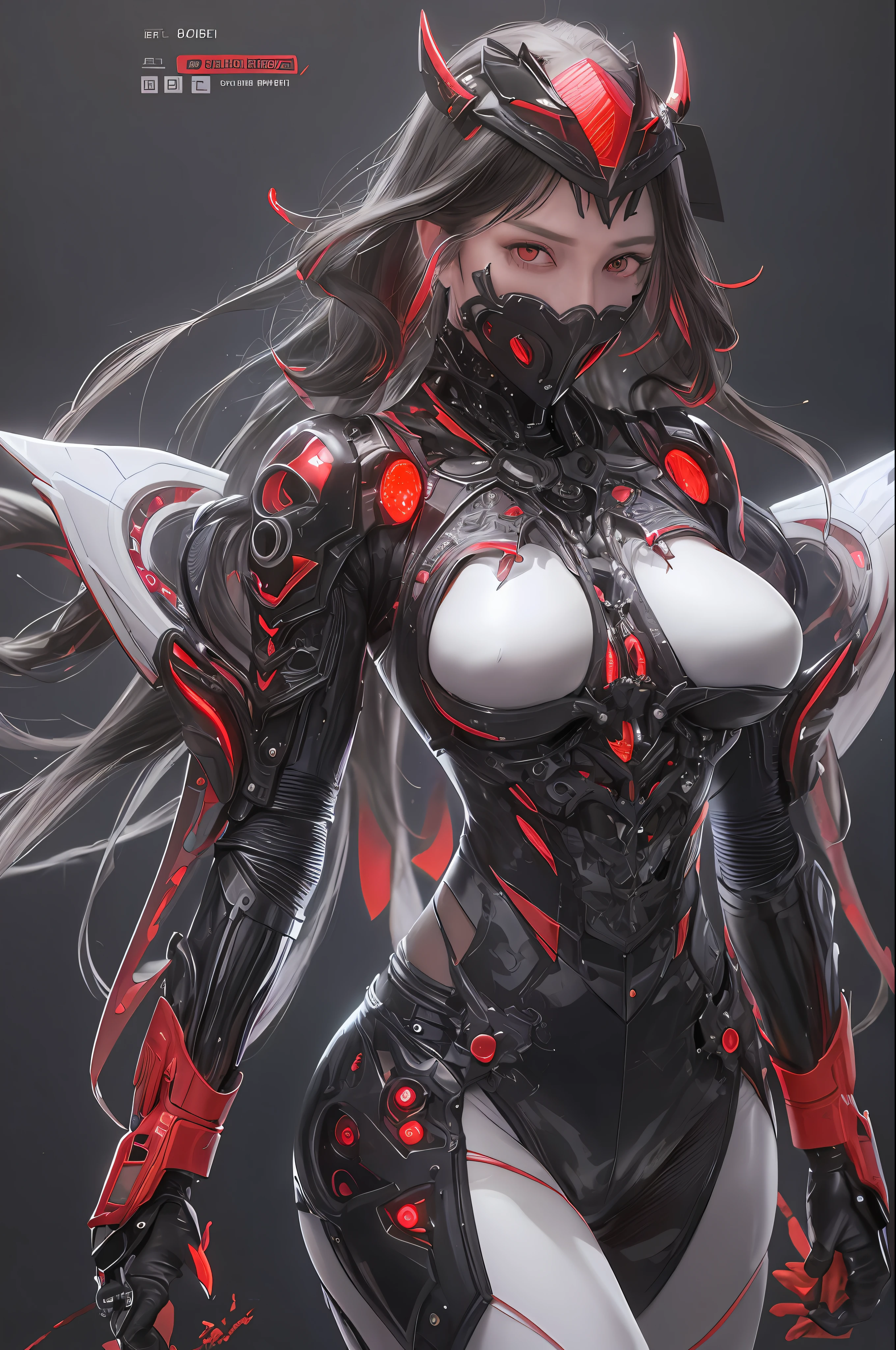 top-quality、masterpiece、超A high resolution、(Photorealsitic:1.4)、Raw photo、女の子1人、Black hair、glowy skin、1 Mechanical Devil、large metal wings、Metal corners、((super realistic details))、portlate、globalillumination、Shadow、octan render、8K、ultrasharp、Colossal tits、Raw skin is exposed in cleavage、Black fiberglass body、Details of complex ornaments、About Cyberpunk、Glowing LEDs、IC chips、Data Links、Hydraulic cylinder、highly intricate detail、Realistic light、Red eyes、radiant eyes、Facing the camera、neon details、Mechanical limbs、blood vessels connected to tubes、Mechanical vertebrae attached to the back、mechanical cervical attaching to neck、cowboy shot、Wires and cables connecting to the head、Luminous tube、Small LED lamp、Sumerian details、