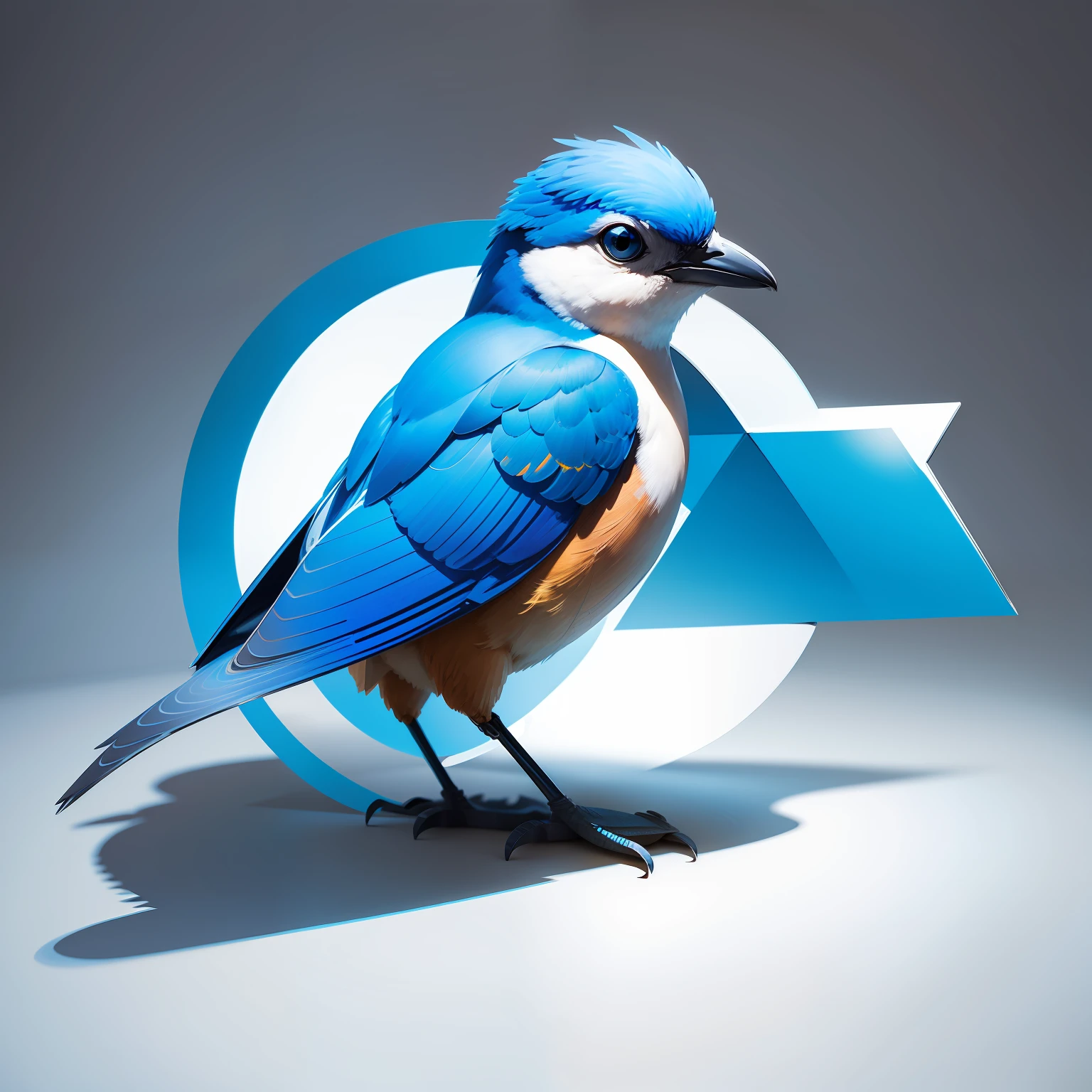 Draw the simplified outline of the bluebird into an abstract geometric shape, as a circle or triangle.