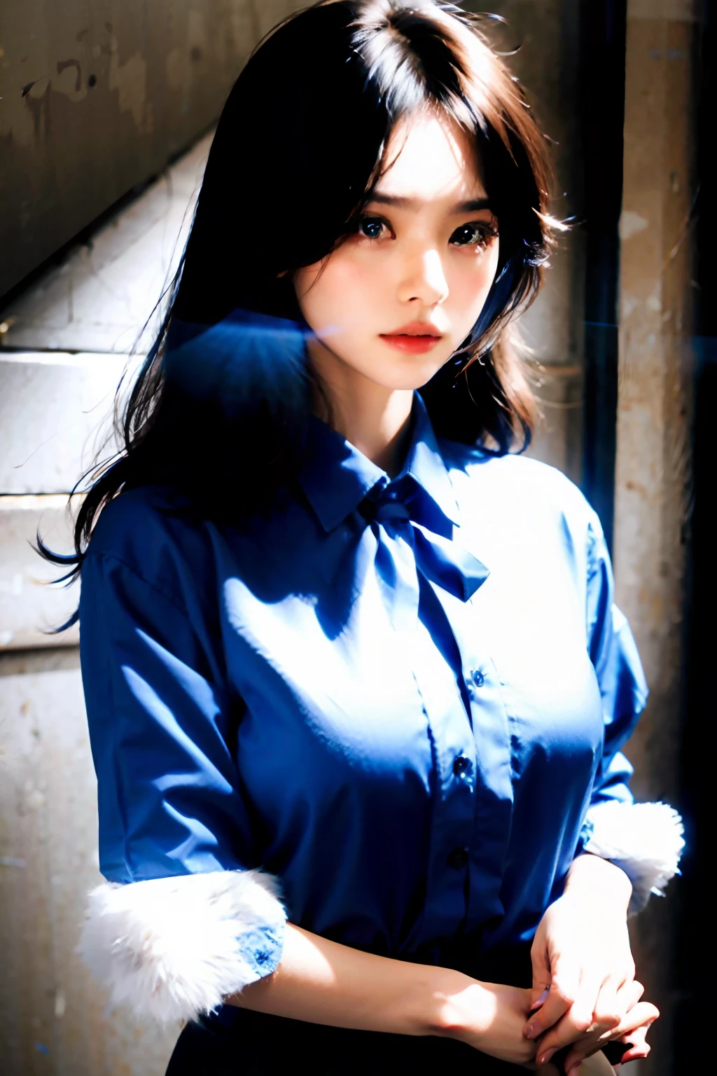 blue silk shirt