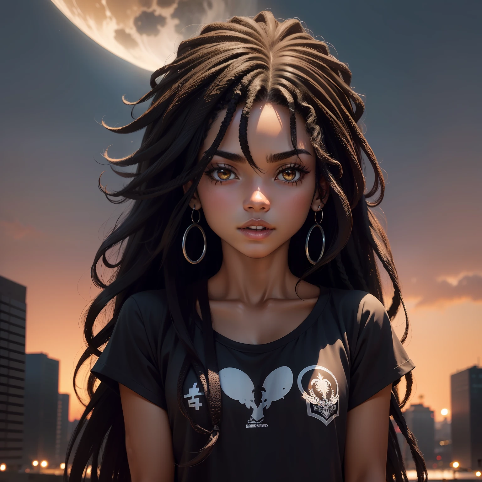 Personagem negro, cabelo crespo cacheado, anime, lua