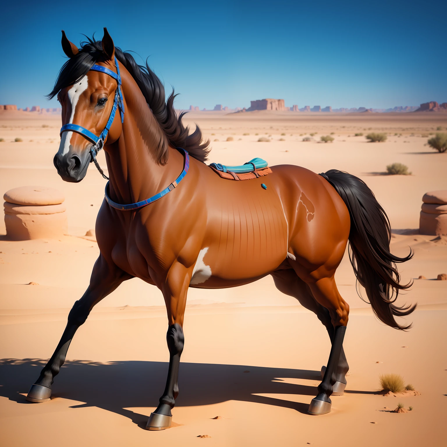 Colorful horse in the desert, ultra detailed,ultra realistic,Adobe lightroom