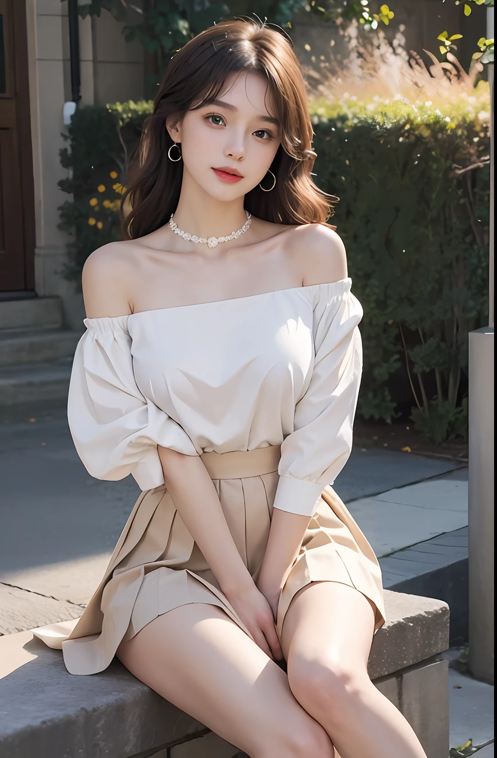 ((jon,the hair)), jumping posture, (An extremely delicate and beautiful work), (tmasterpiece), 1girll, Delicate shirt,Delicate pleated skirt,beautifullegs, highly detailed, long whitr hair,full bodyesbian, Enchanted smile, beautiful and clear eyes, delicatenecklace, Delicate earrings, Extreme detail description, big breasts beautiful,s delicate face, fine collar bone,lovely lips, Behind the softness, mix4,(8K, RAW photos, best qualtiy, tmasterpiece:1.2), (realisticlying, photograph realistic:1.4), 1girll, adolable, the street,physically-based renderingt, full bodyesbian