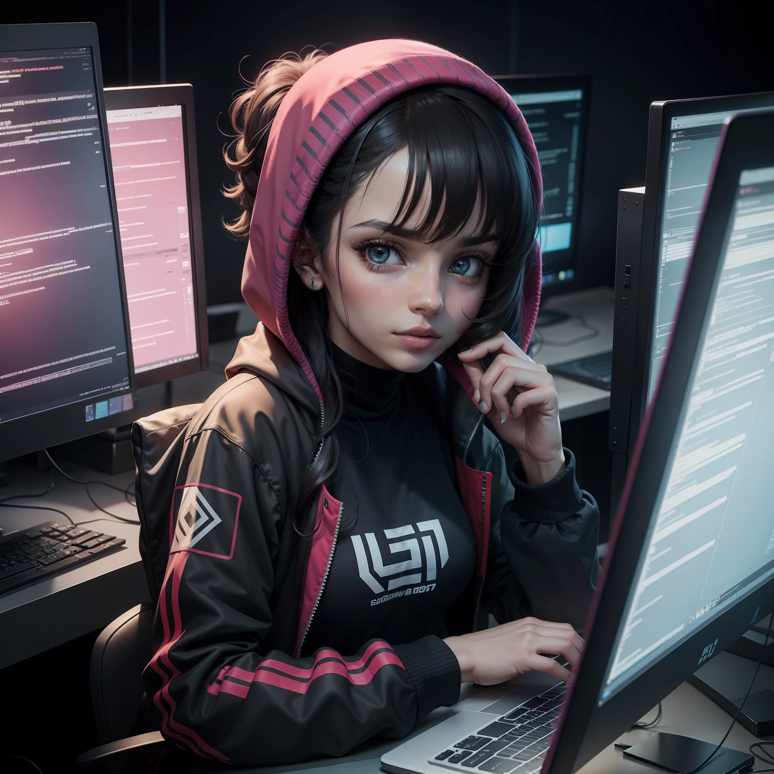hacker, programming, jogador, computador, Garota hacker, olho preto