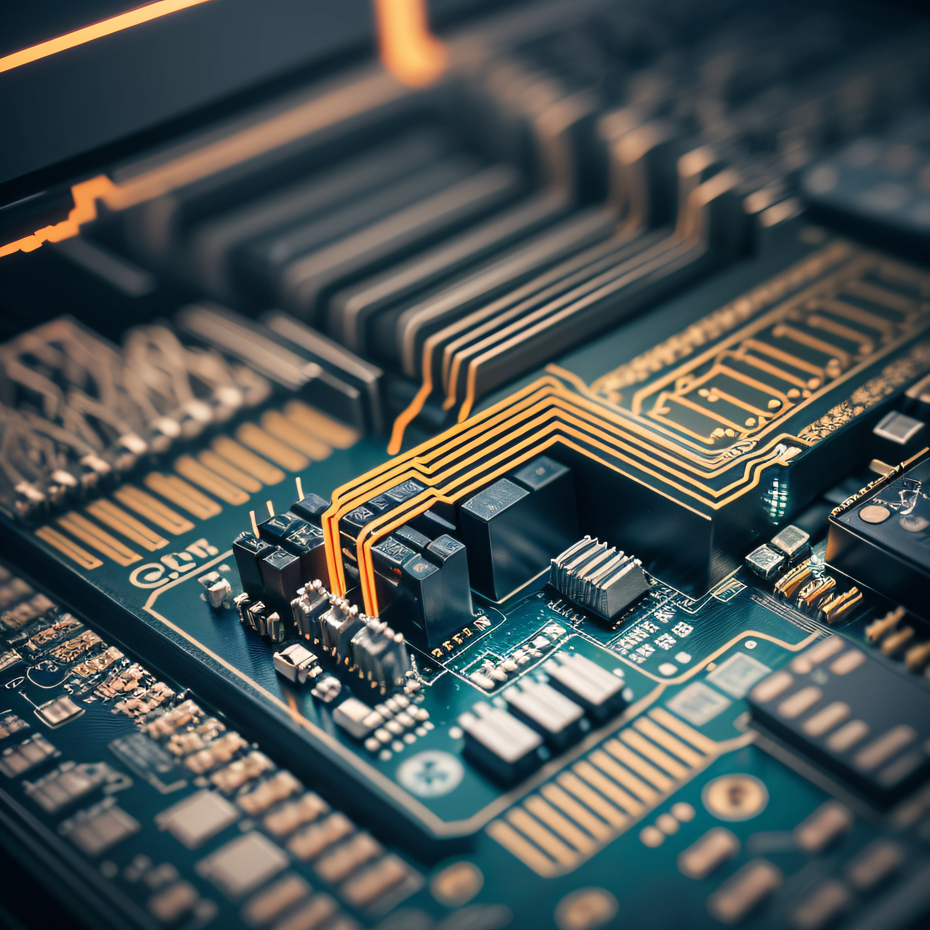 Big data, circuit boards, wiring, technology, chips, artificial intelligence, electronic, 8k, ultra realistic, render