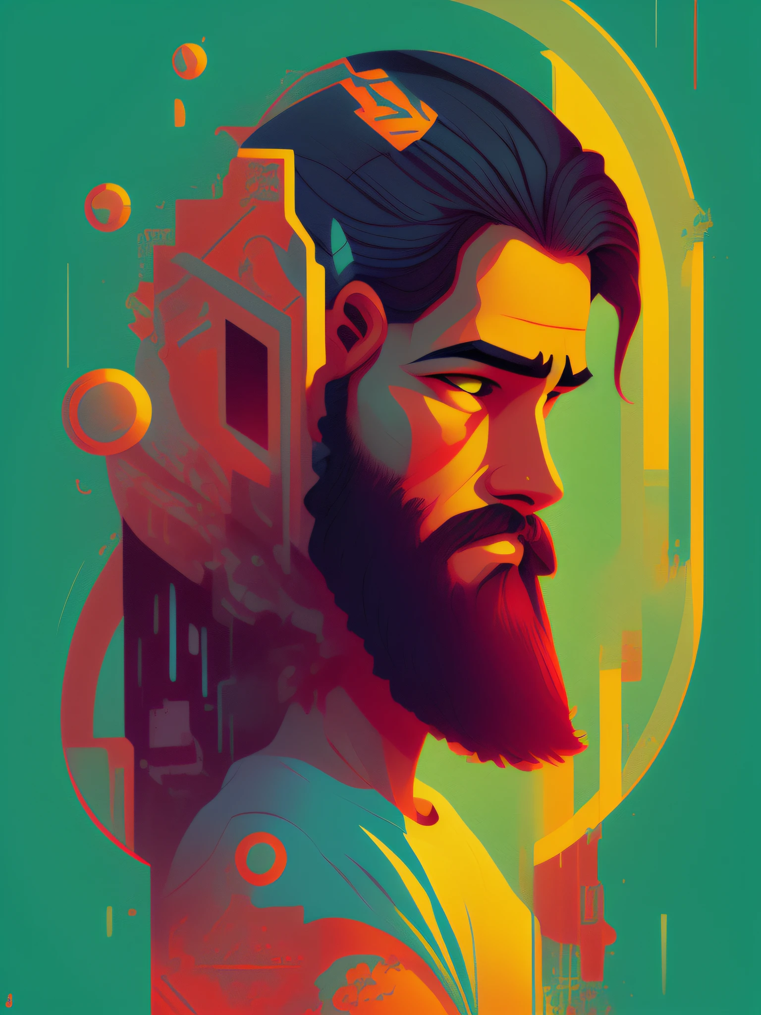 jesus, arte de camiseta 2D, Cyberpunk, epic illustration, vetor, 2d illustration, fundo preto, muito colorido, gradiente completo de cores modernas, Concentrado, vista frontal, luz de aro, luar