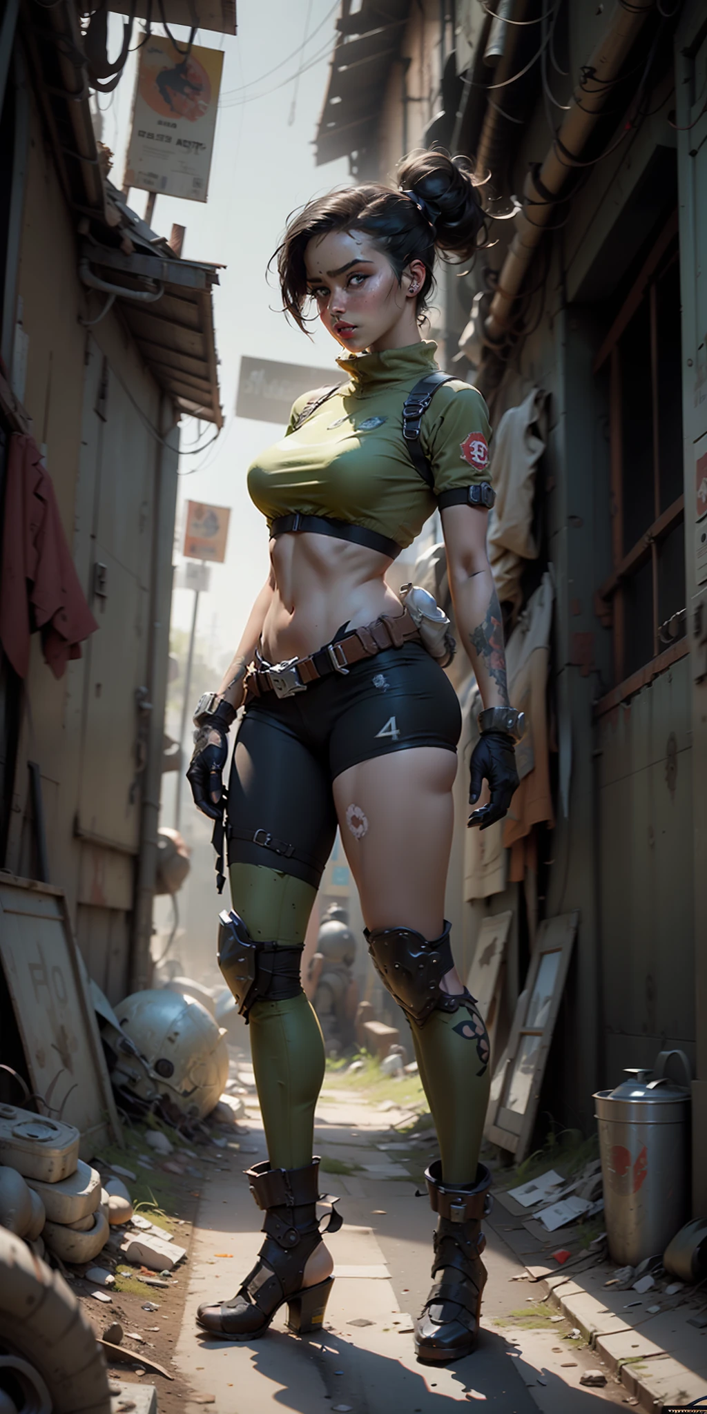 ((fallout 4, imagem de uma mulher negra)), standingn, com corpo coberto por tinta escorrendo, arte conceitual de personagem feminina, arte de Fallout Wasteland, detalhado, conseito de Fallout, arte de personagem feminina, Post-apocalyptic raiders, ((fundo branco)), postapocalyptic raider, diesel punk feminino, tiro de corpo inteiro hiperdetalhado, dieselpunk, nsfw