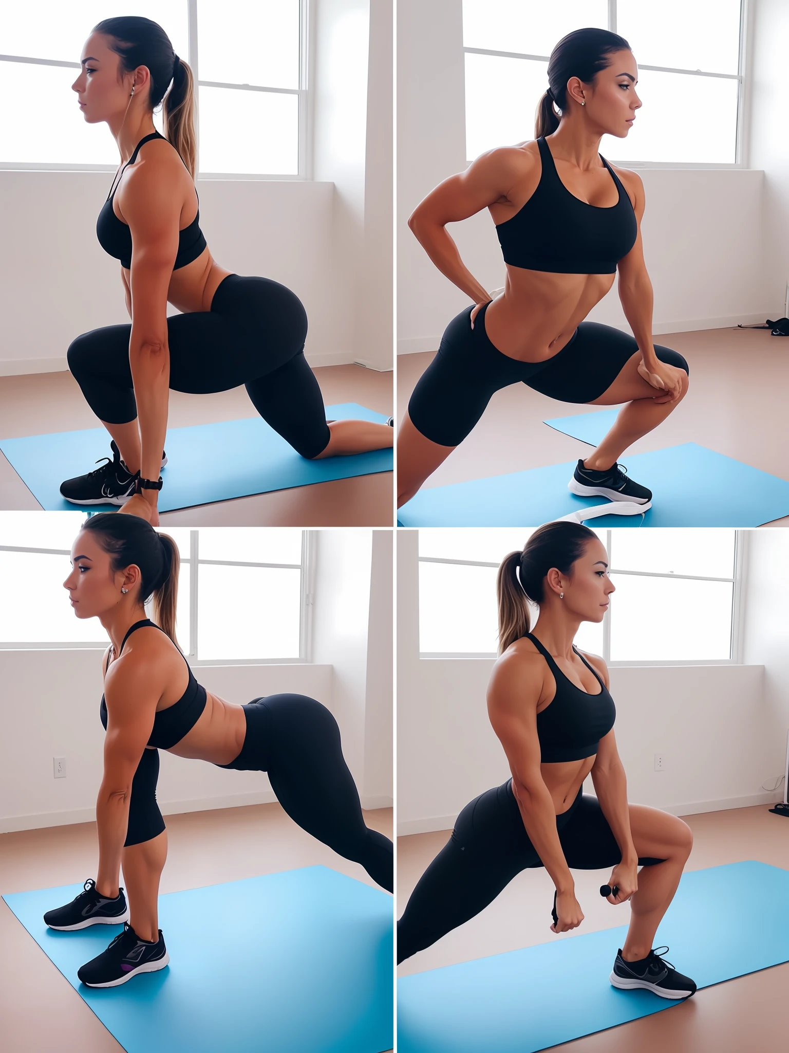 Five images to post on Instagram in carousel format containing the best exercises for glutes