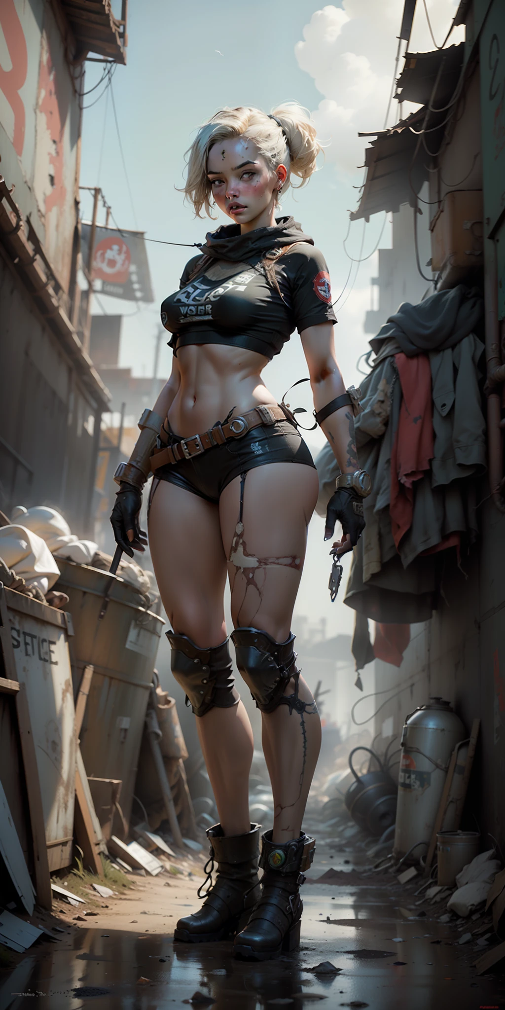 ((fallout 4, imagem de uma mulher negra)), standingn, com corpo coberto por tinta escorrendo, arte conceitual de personagem feminina, arte de Fallout Wasteland, detalhado, conseito de Fallout, arte de personagem feminina, Post-apocalyptic raiders, ((fundo branco)), postapocalyptic raider, diesel punk feminino, tiro de corpo inteiro hiperdetalhado, dieselpunk, nsfw