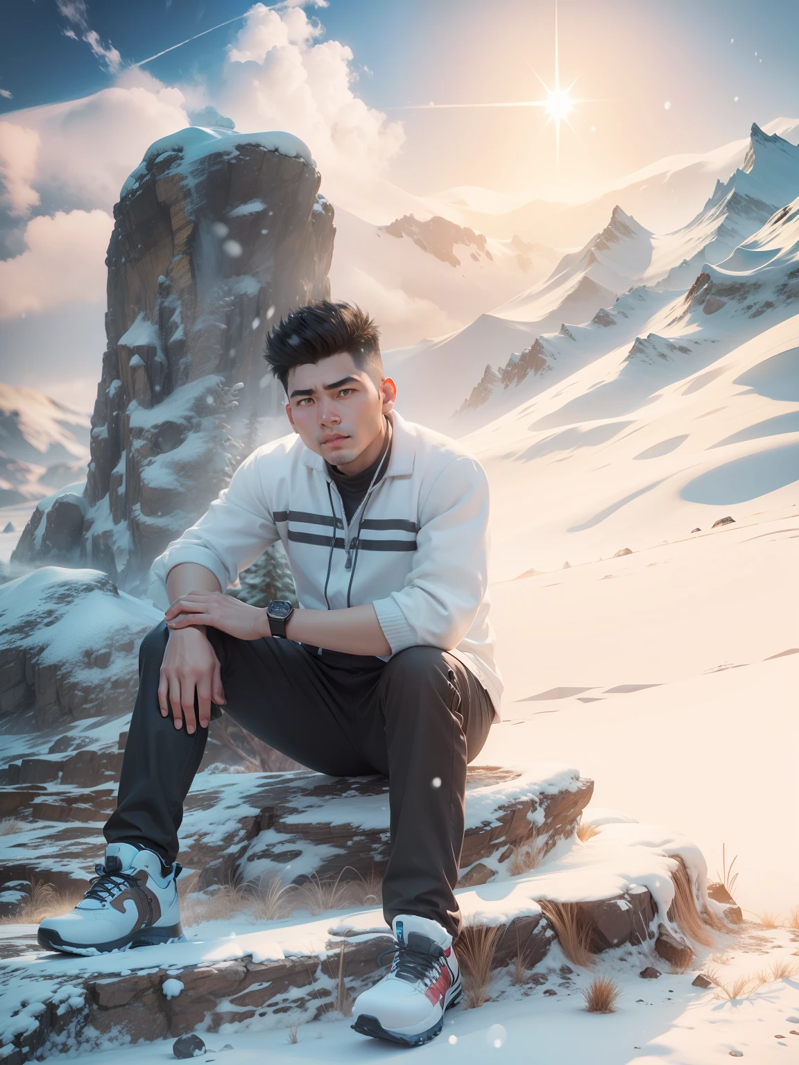 Keep the real face .. change background to snow hills .. and 3d character
