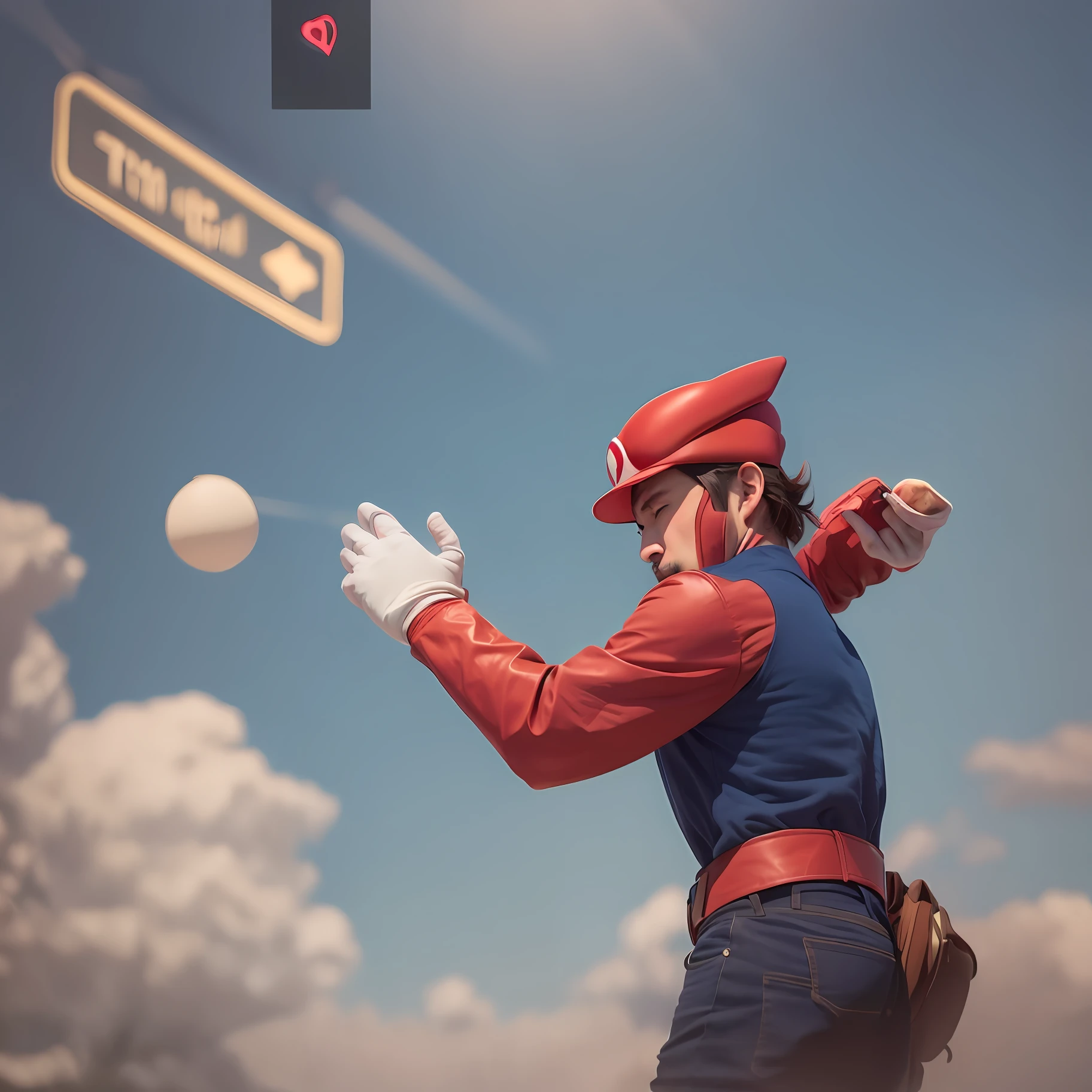 Help me draw a picture of Mario playing Ultraman