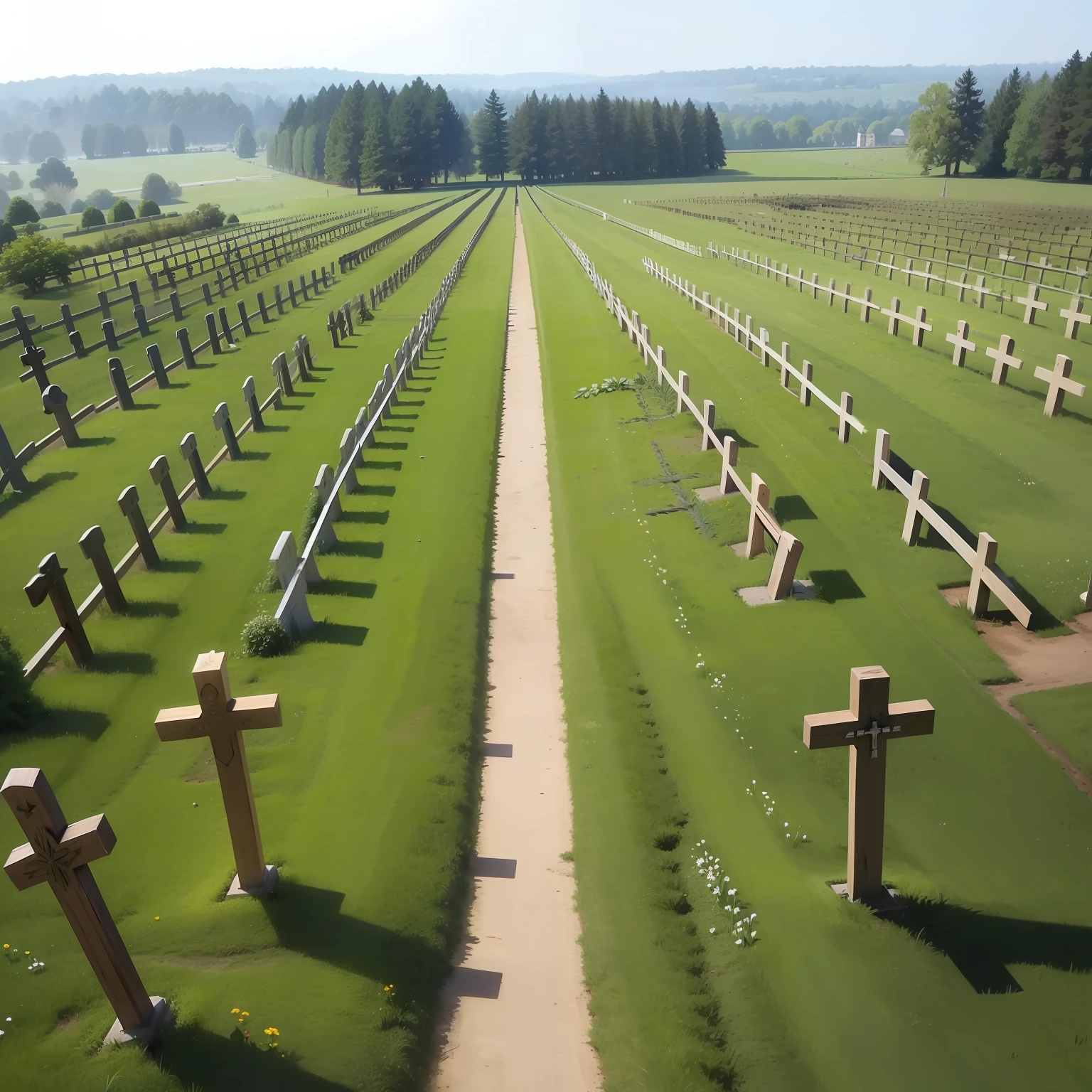 cemetary field with wooden crosses ww1
