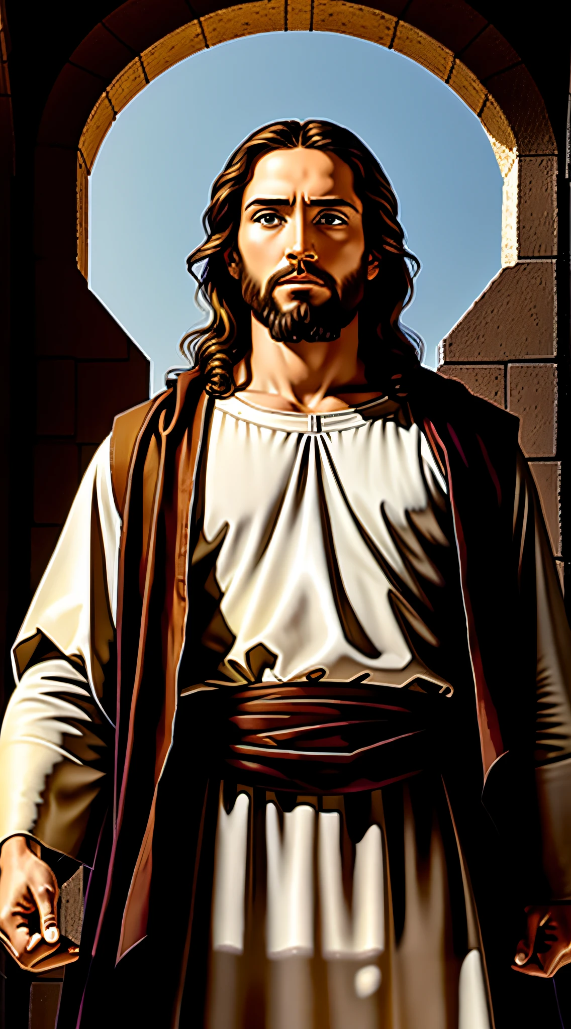 an image of Jesus, imposing