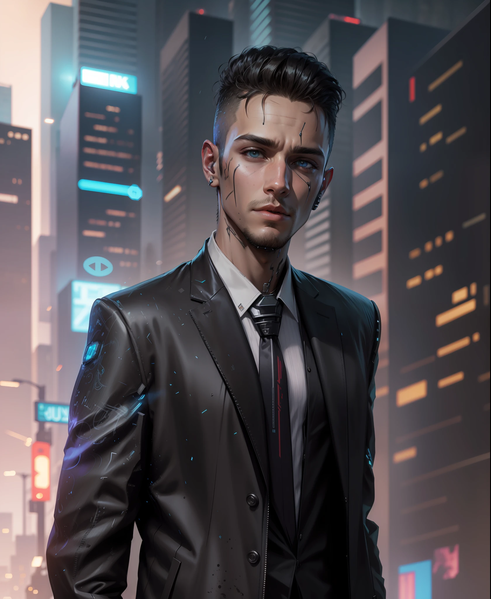 Cyberpunk background handsome boy realistic face 4k